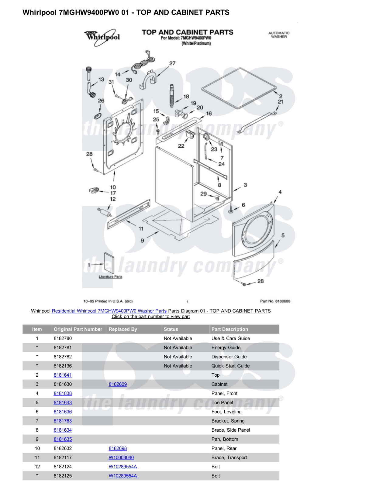 Whirlpool 7MGHW9400PW0 Parts Diagram