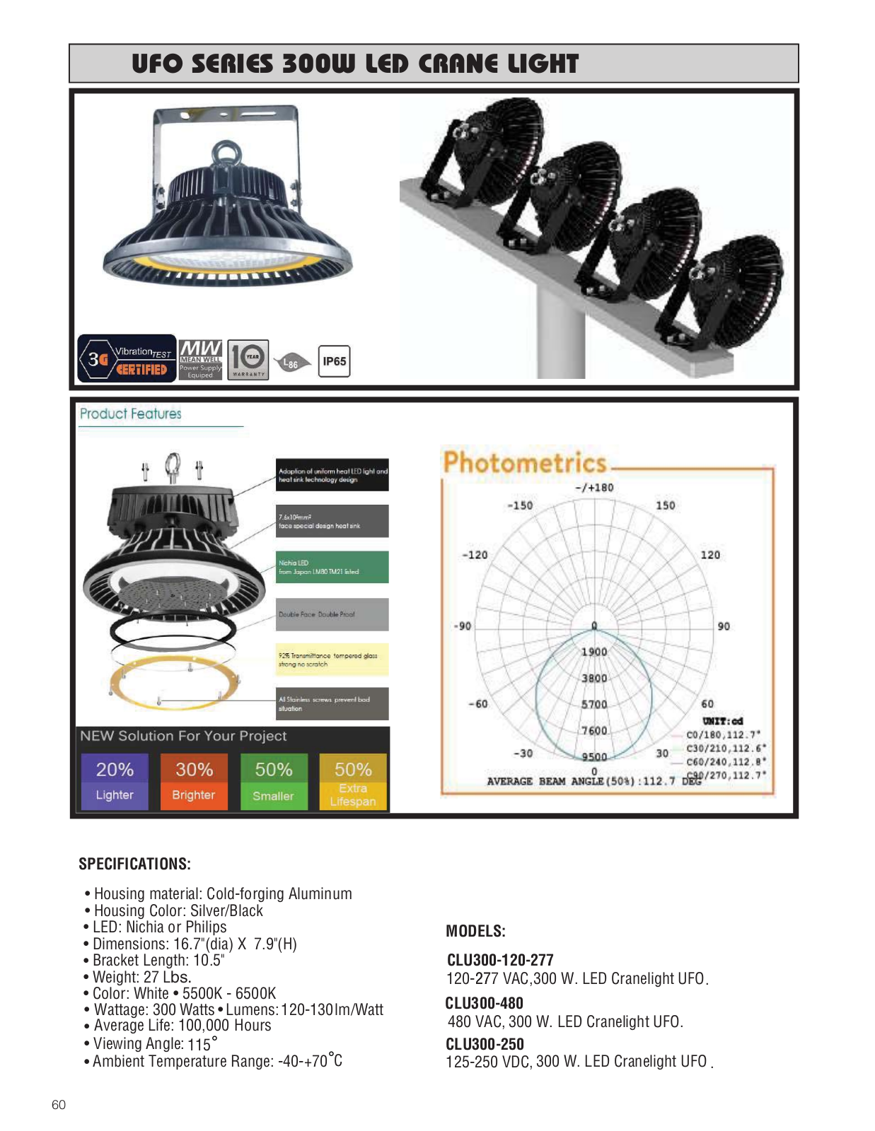 Maxi-Signal Products UFO SERIES 300W LED CRANE LIGHT Catalog Page