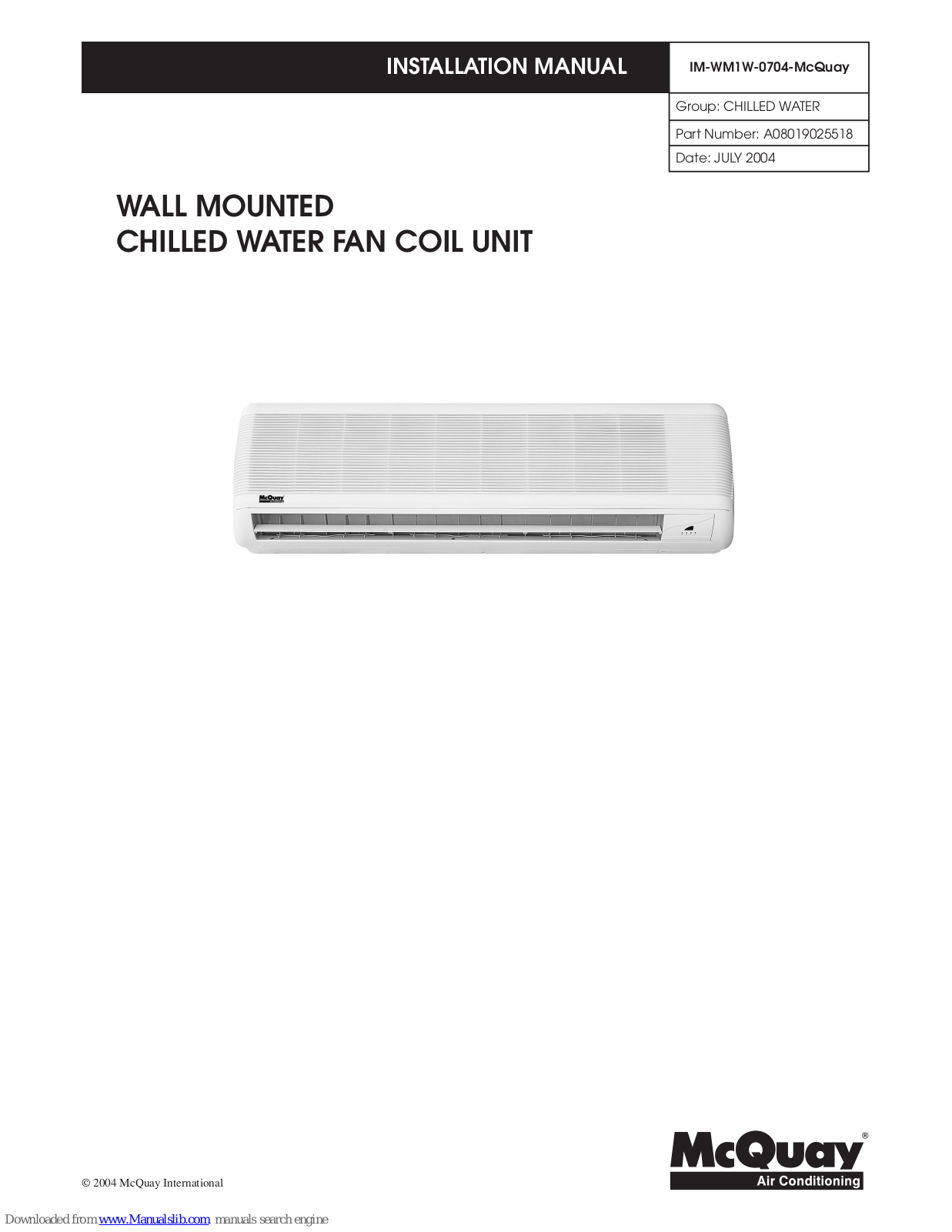 McQuay IM-WM1W-0704 Installation Manual