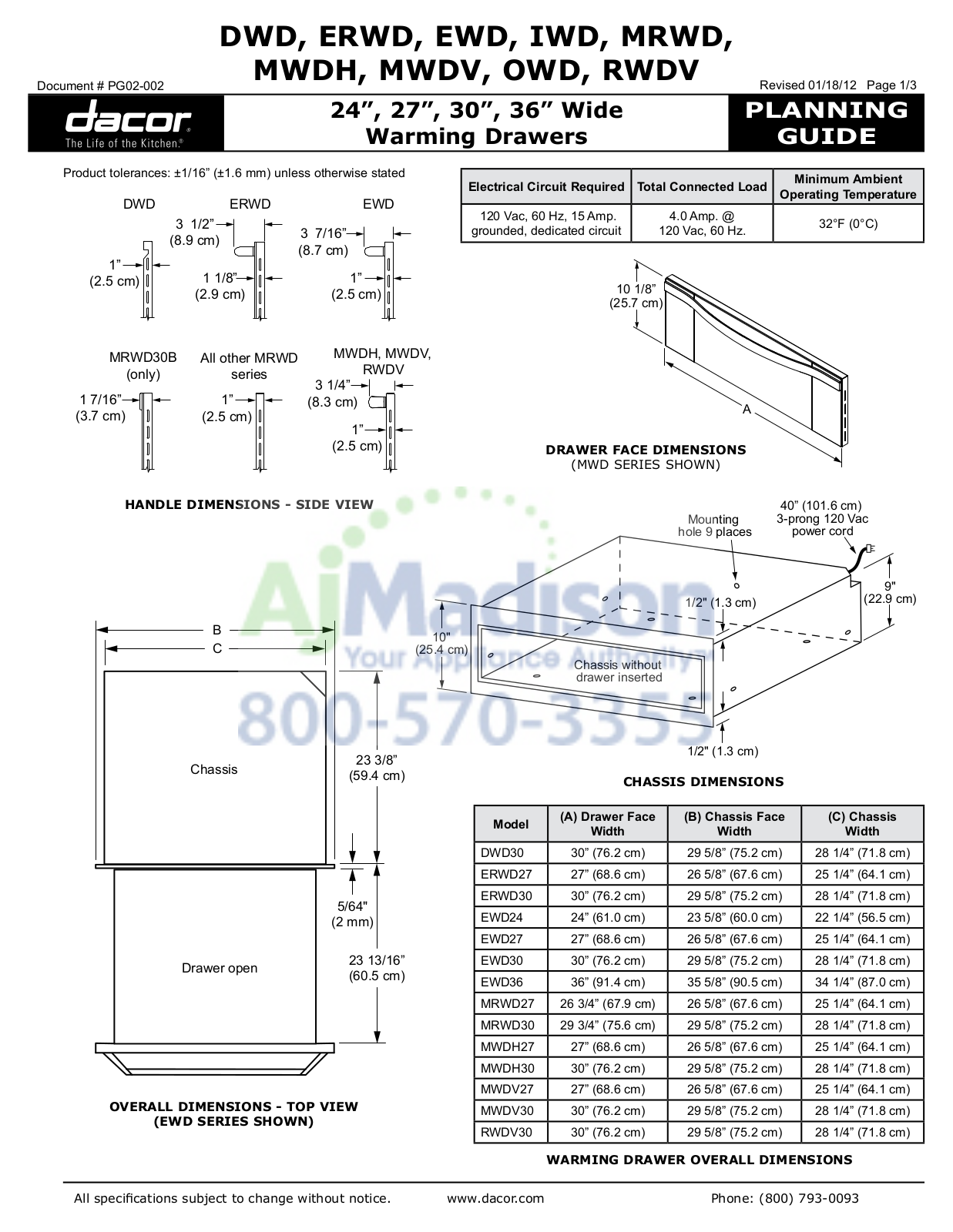 Dacor RWDV30B Planning manual