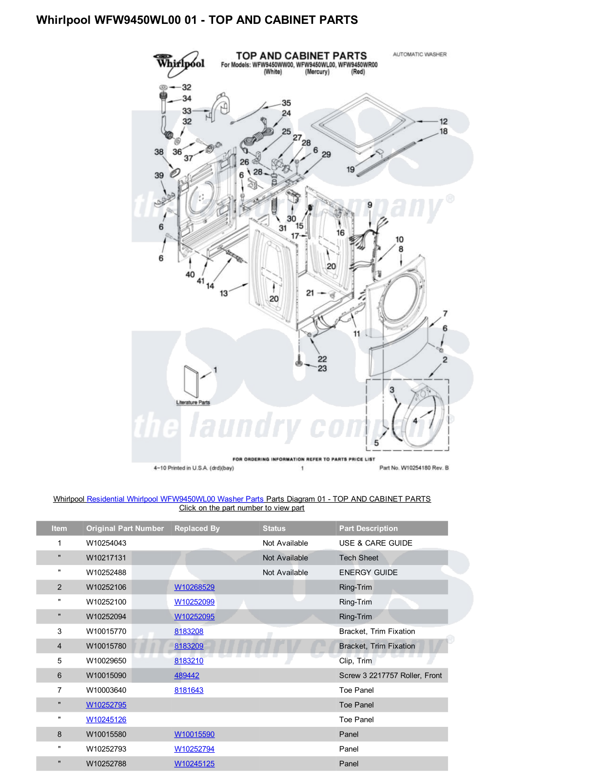 Whirlpool WFW9450WL00 Parts Diagram