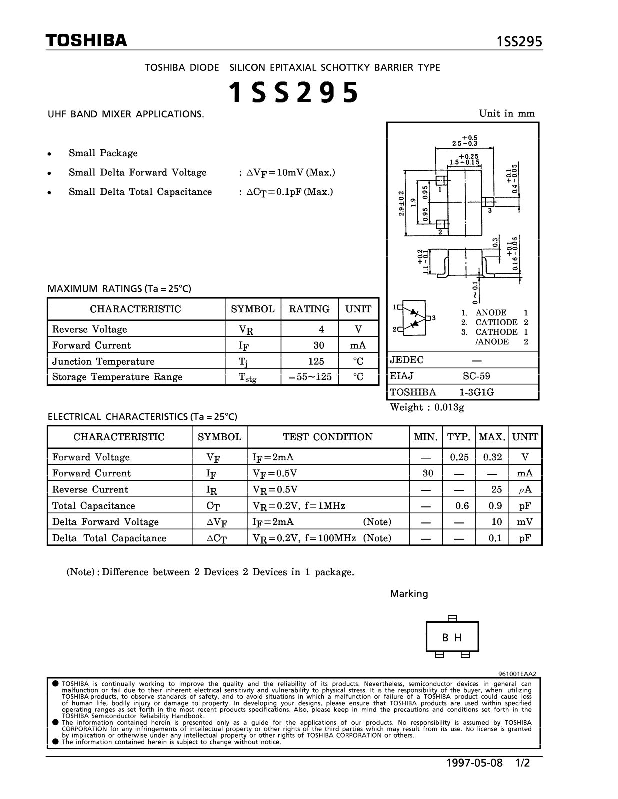 Toshiba 1SS295 Datasheet