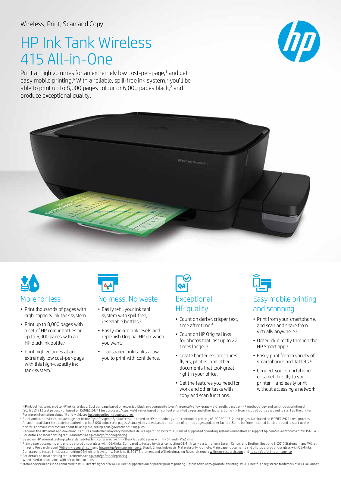 HP Ink Tank Wireless 415 Printer Specifications