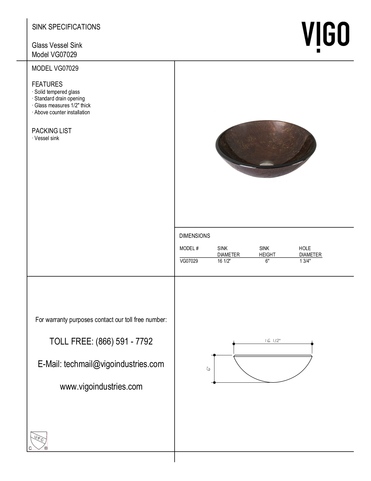 Vigo VGT348, VGT347, VGT349, VGT399, VGT398 Specifications