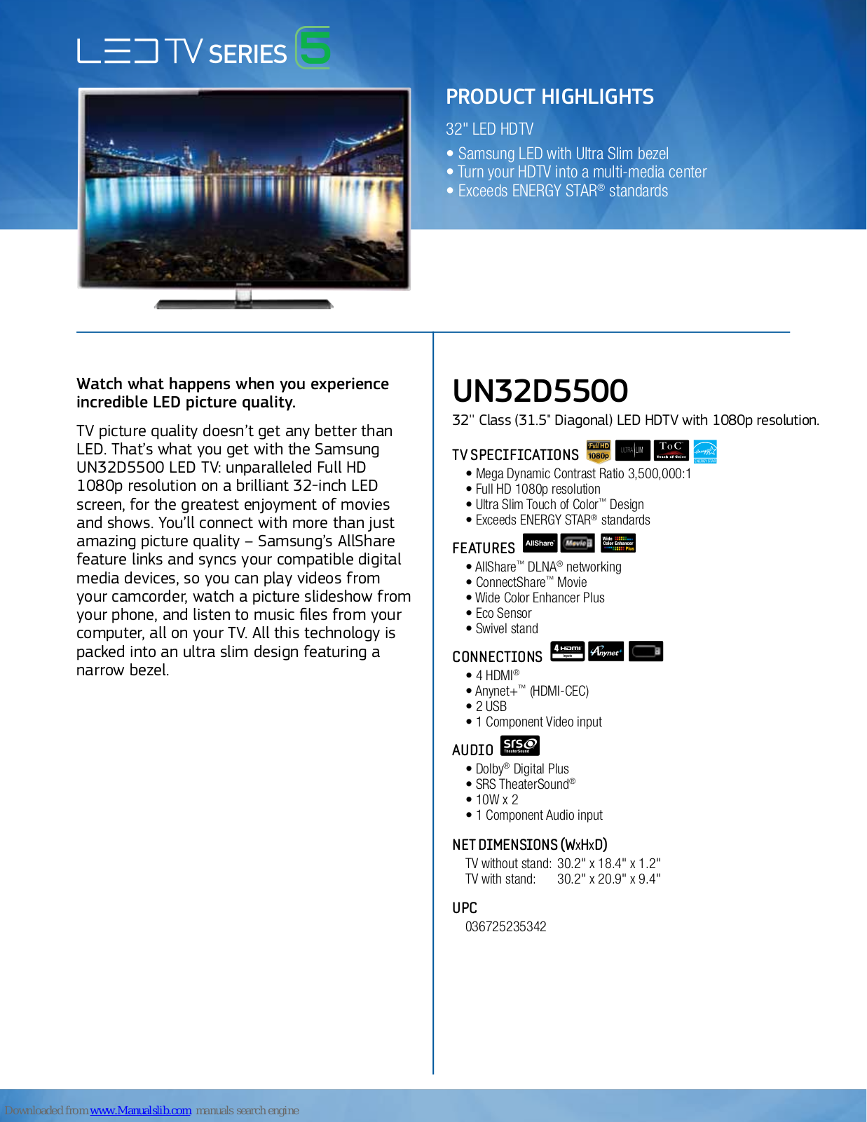 Samsung UN32D5500RFXZA, UN32D5500 Brochure