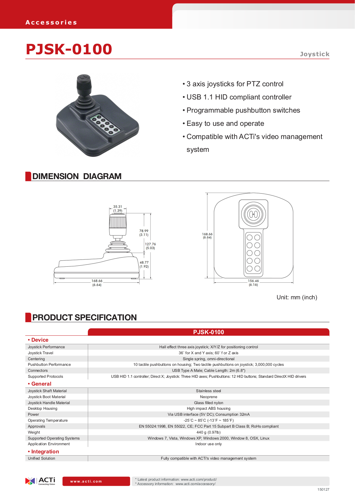 ACTi PJSK-0100 Specsheet