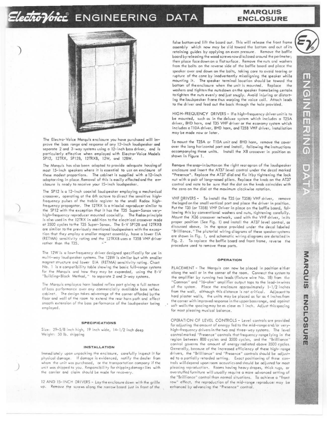 Electro-voice MARQUIS DATASHEET