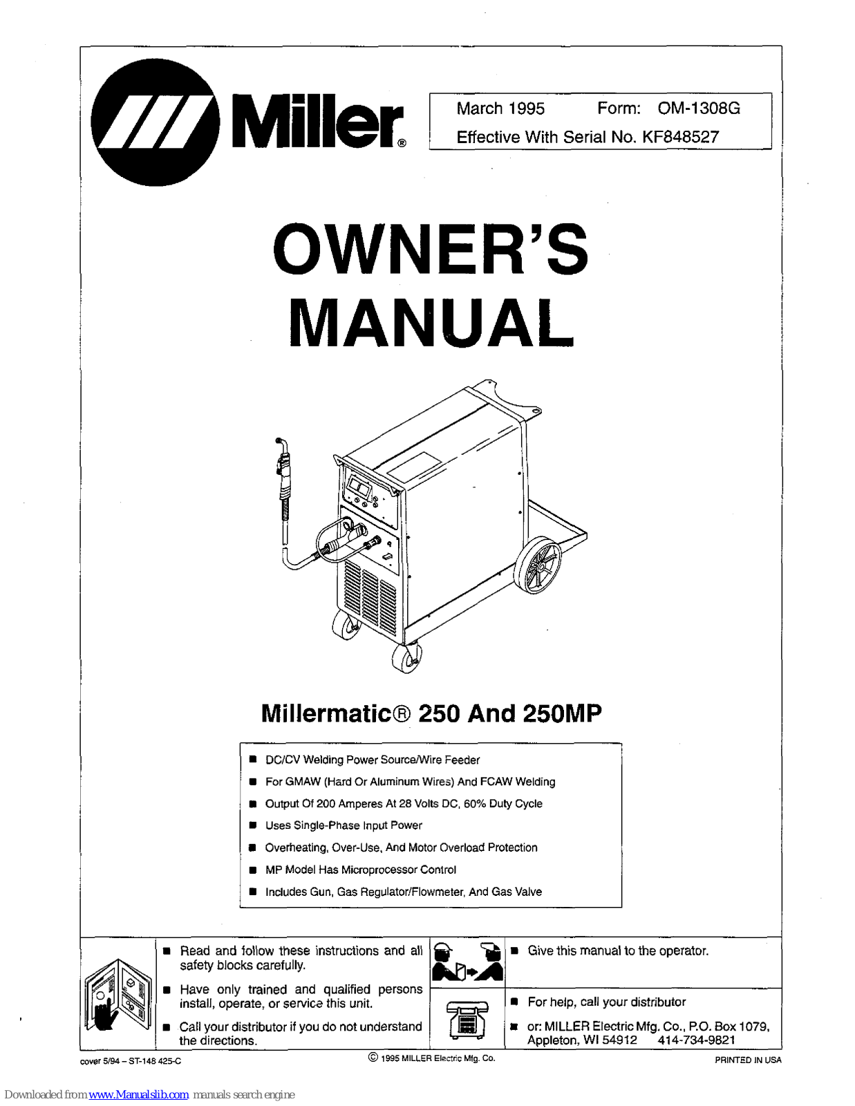 Miller Millermatic 250, Millermatic 250MP Owner's Manual