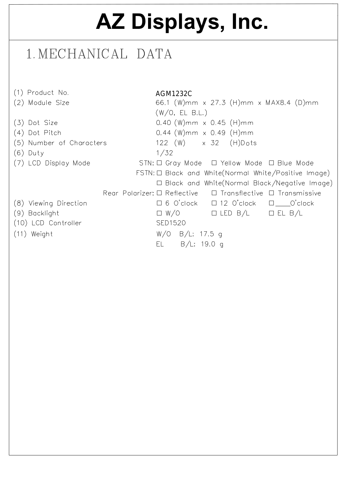 AZDIS AGM1232C-RLYTW-T, AGM1232C-RLYTS-T, AGM1232C-RLYTH-T, AGM1232C-RLYTD-T, AGM1232C-RLYBW-T Datasheet