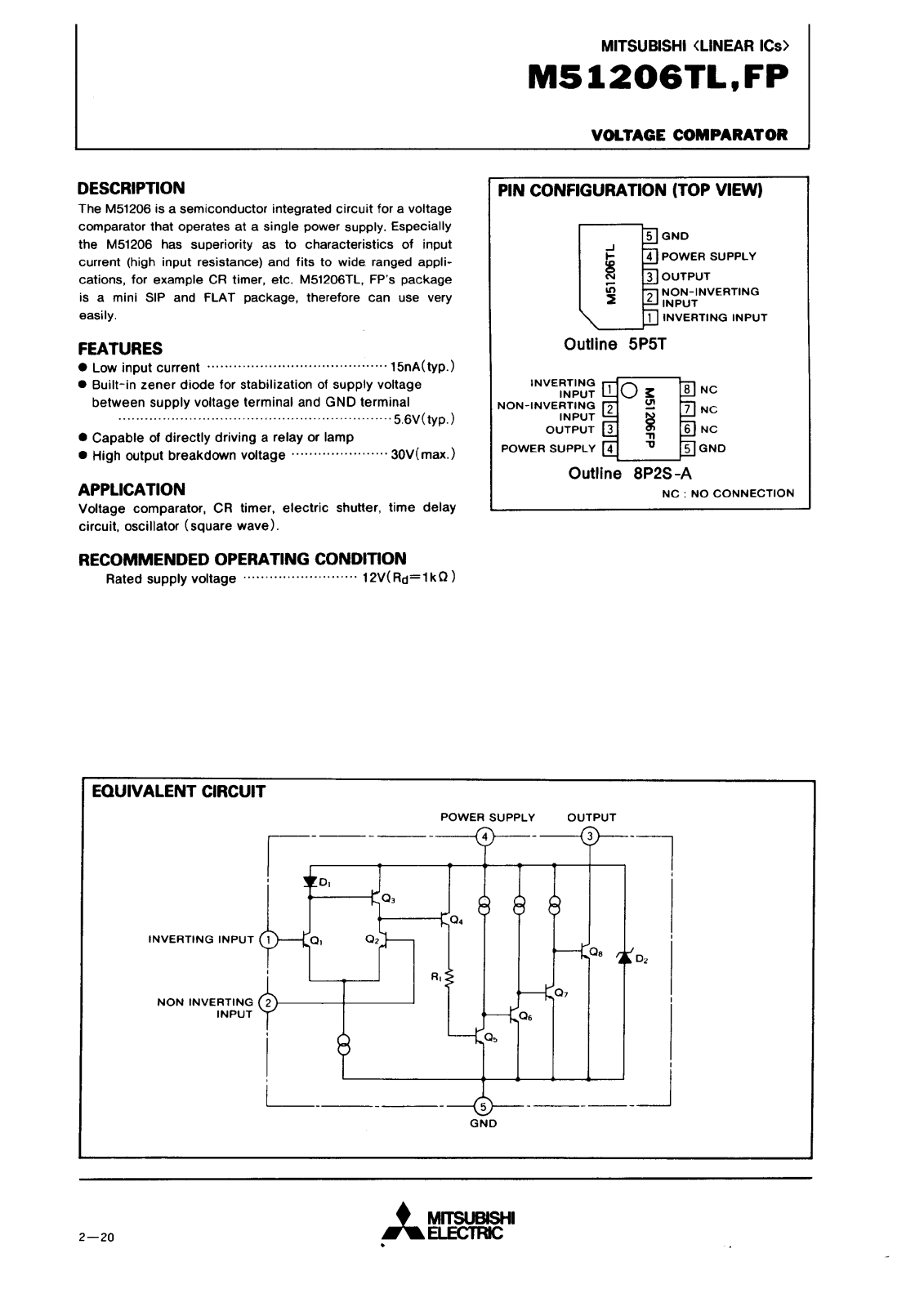 Mitsubishi M51206TL, M51206FP Datasheet