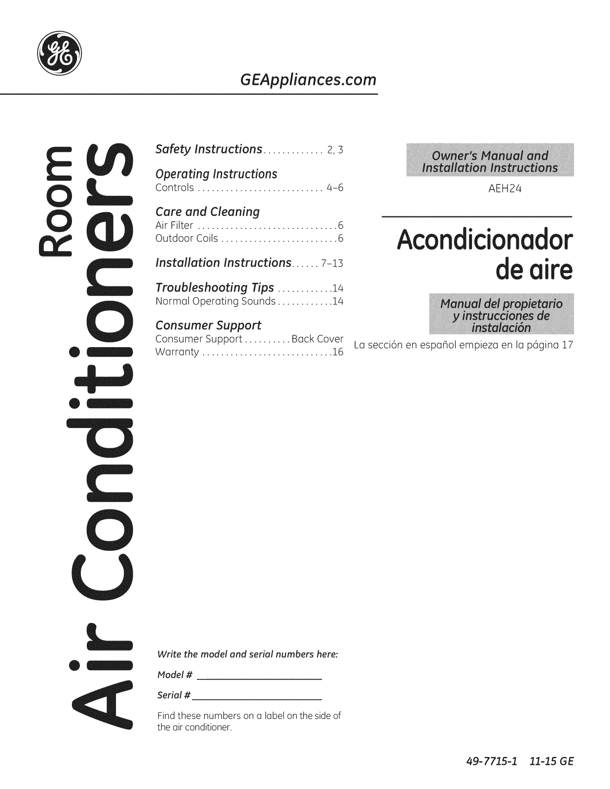 GE AEM24DXL1, AEM24DVH1, AEH24DXL1, AEH24DVH1 Owner’s Manual