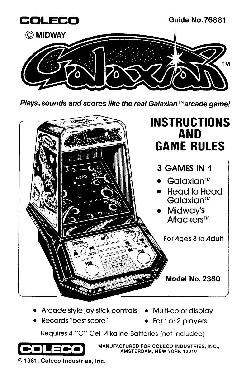 Coleco Galaxian User Guide