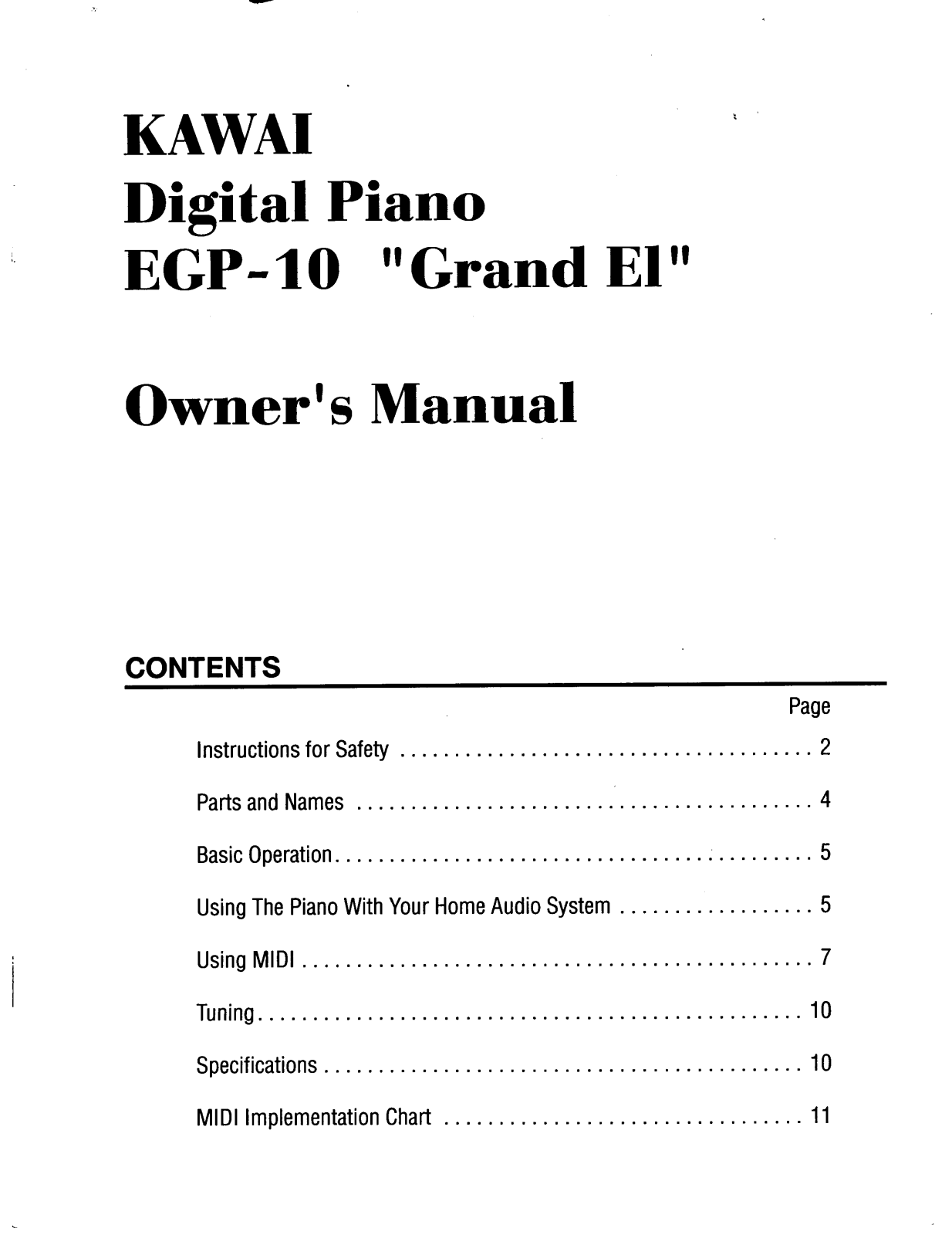 Kawai EGP10 User Manual