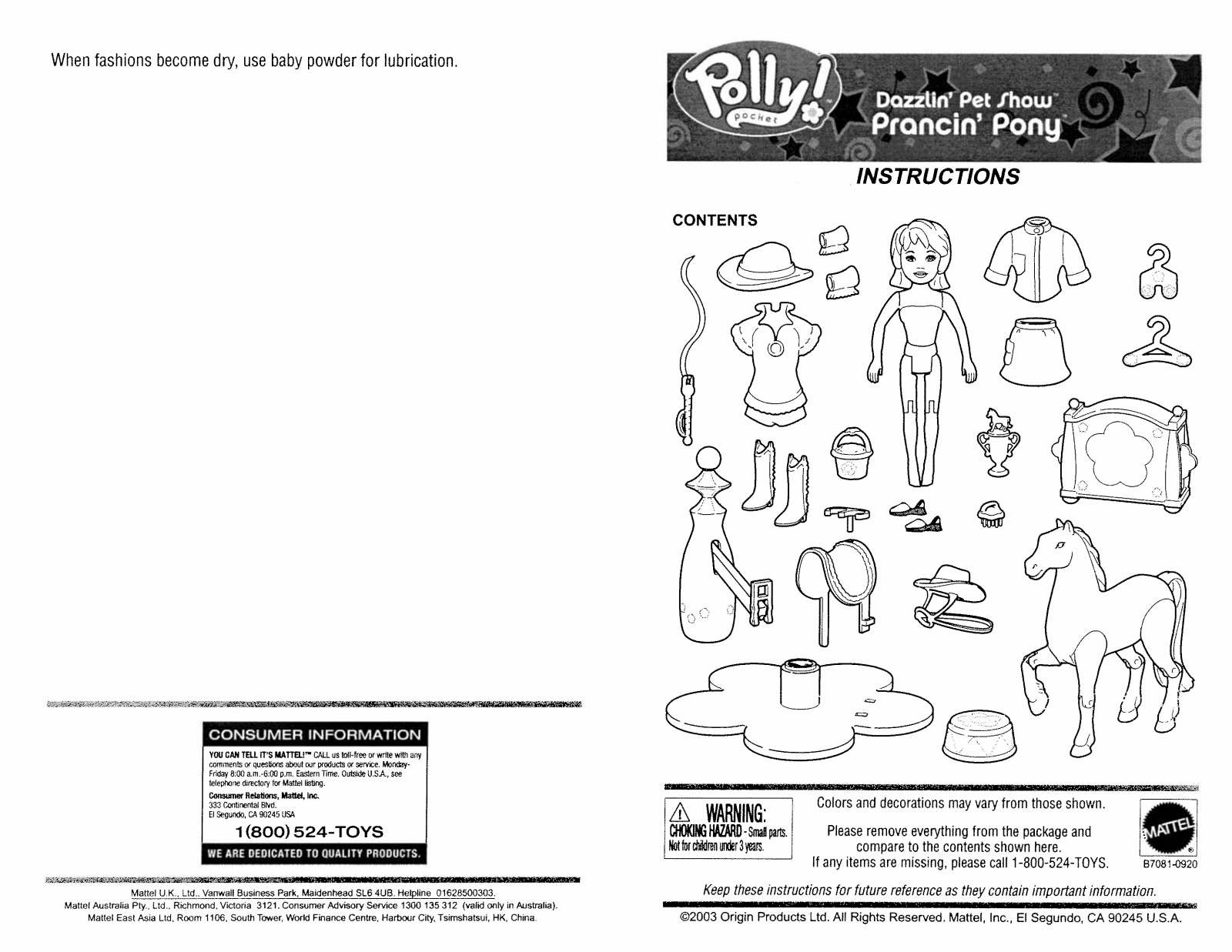 Fisher-Price B7081 Instruction Sheet