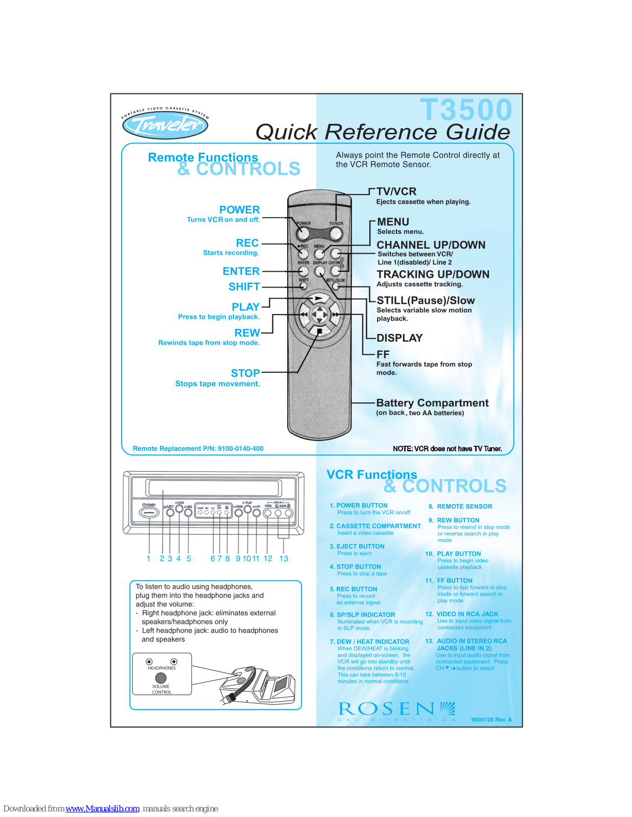 Rosen T3500, T-3000 Quick Reference Manual - ManualMachine.com