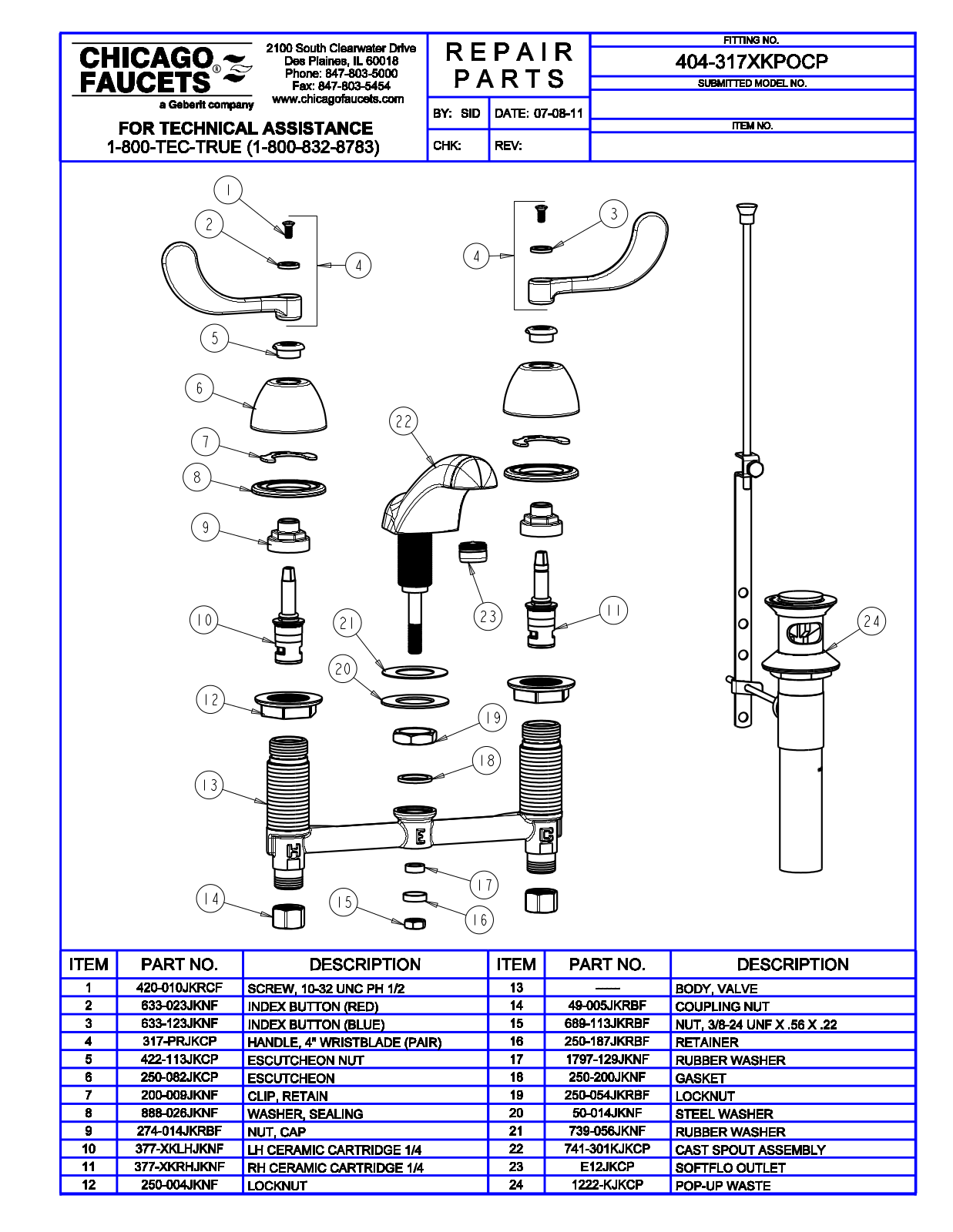 Chicago Faucet 404-317XKPO Parts List