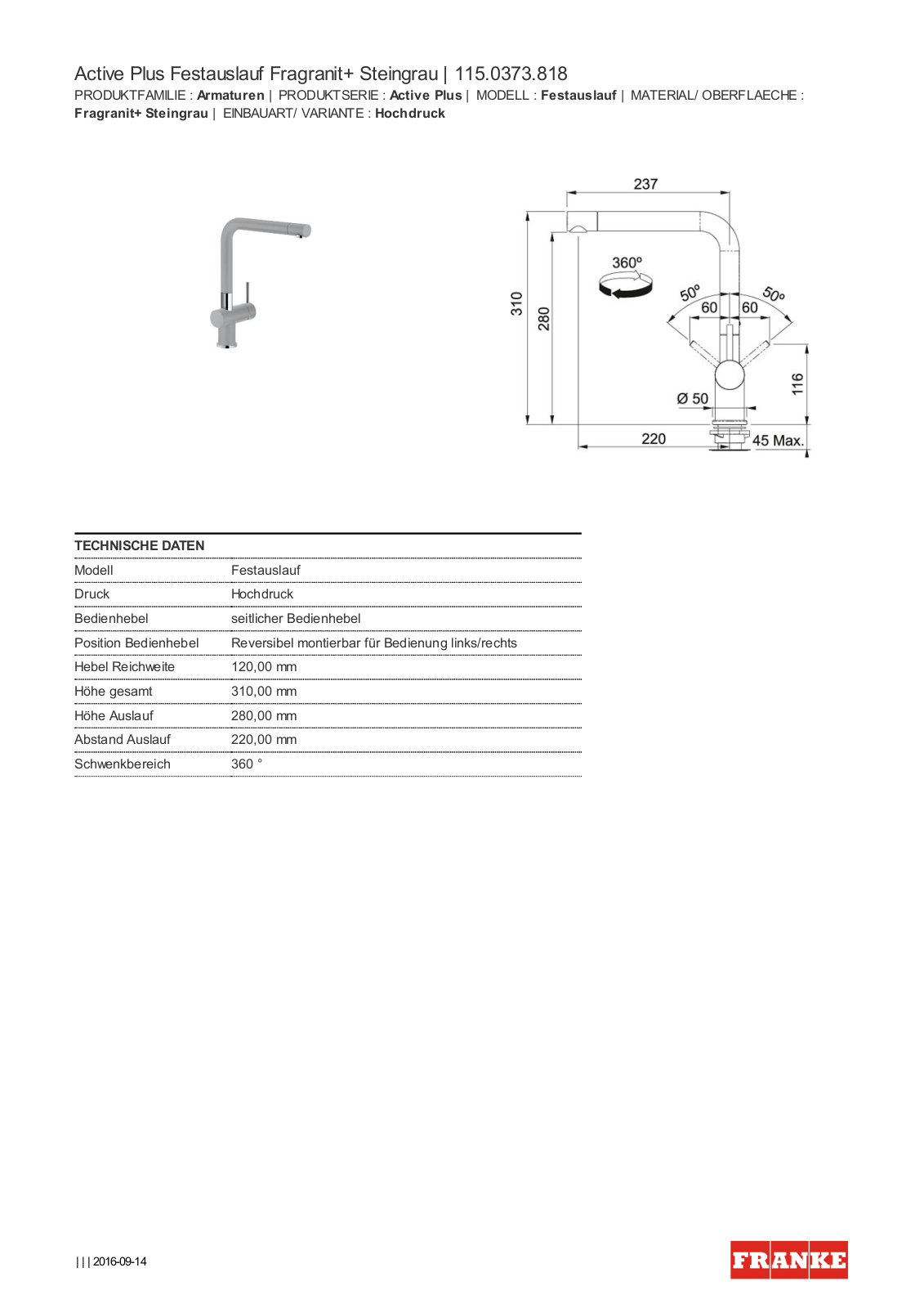 Franke 115.0373.818 Service Manual