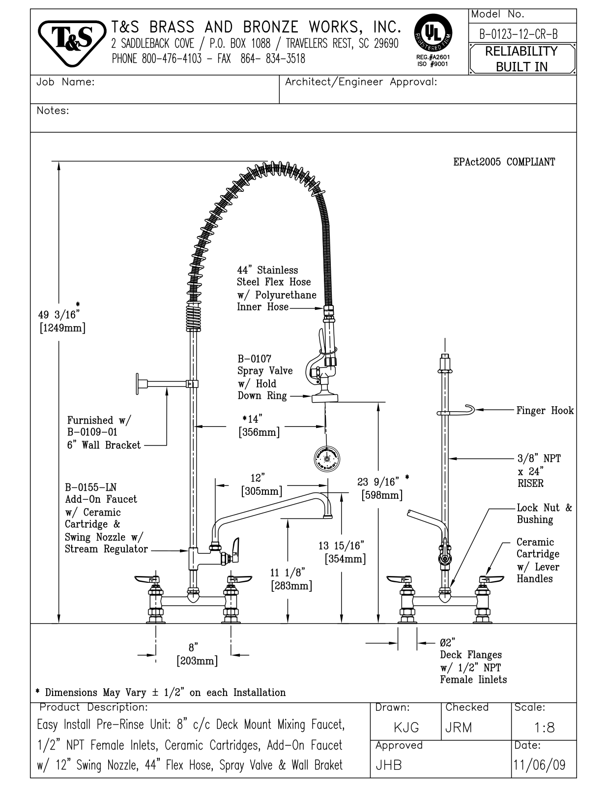 T&S Brass B-0123-12-CR-B User Manual