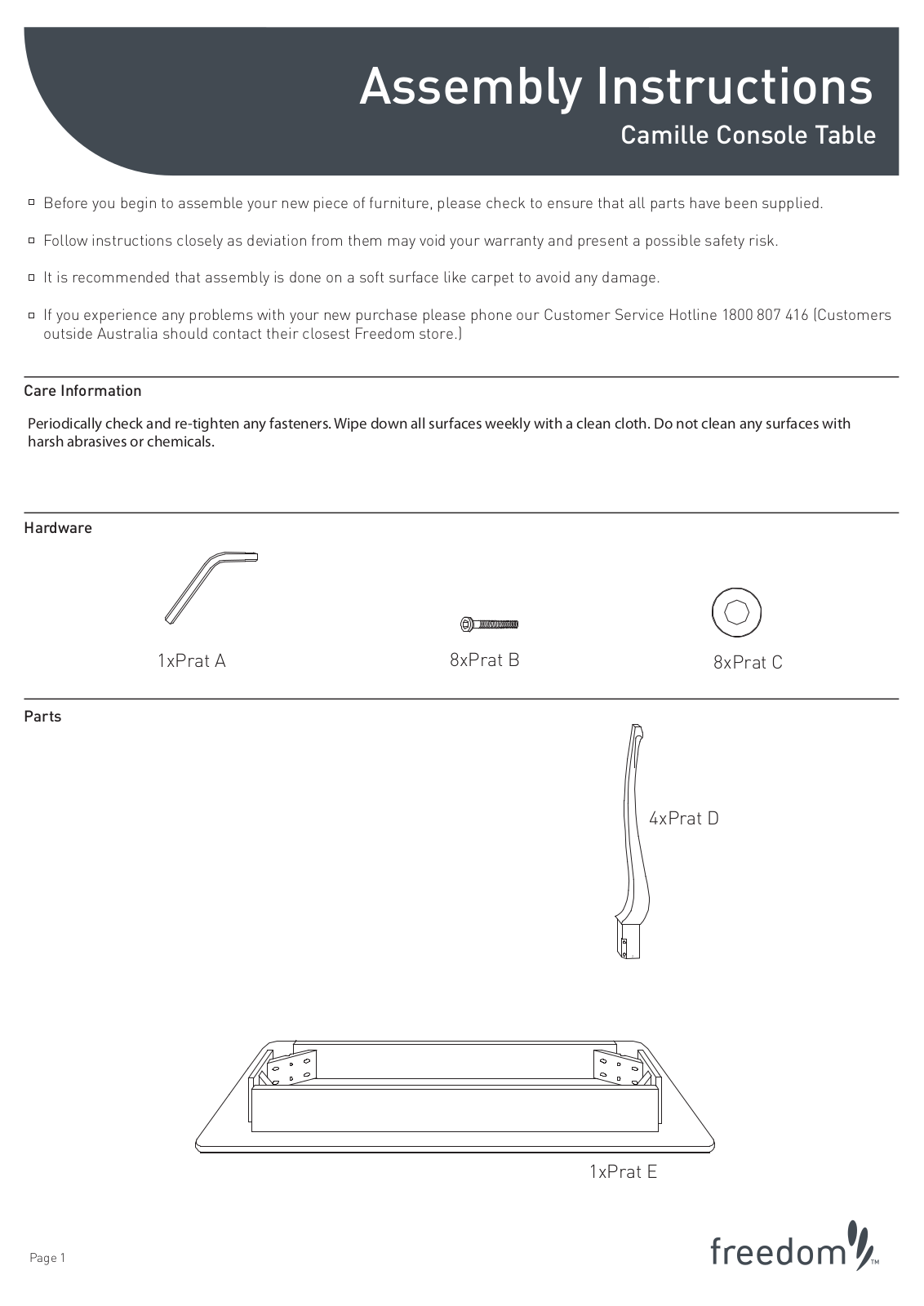 Freedom Camille Console Table Assembly Instruction