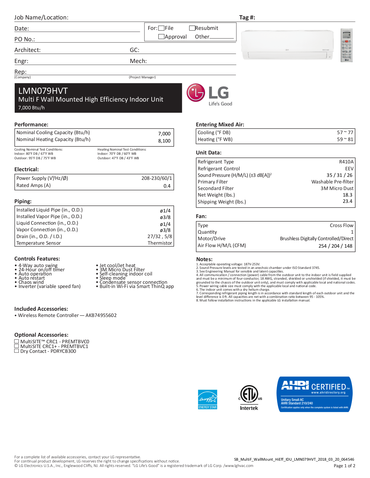 LG LMN079HVT User Manual