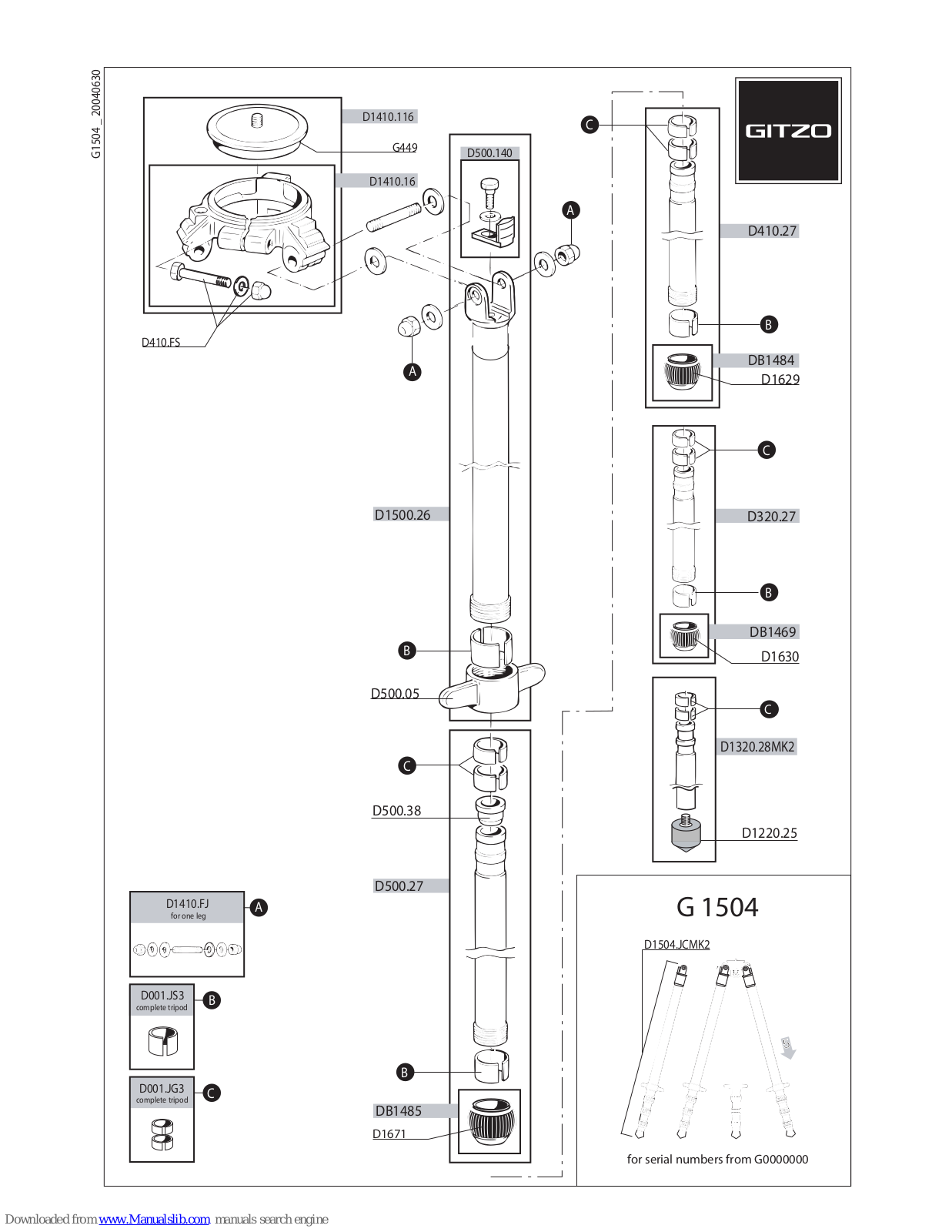 Gitzo Classic Tele Studex Mk2 G1504 G1504 Parts List