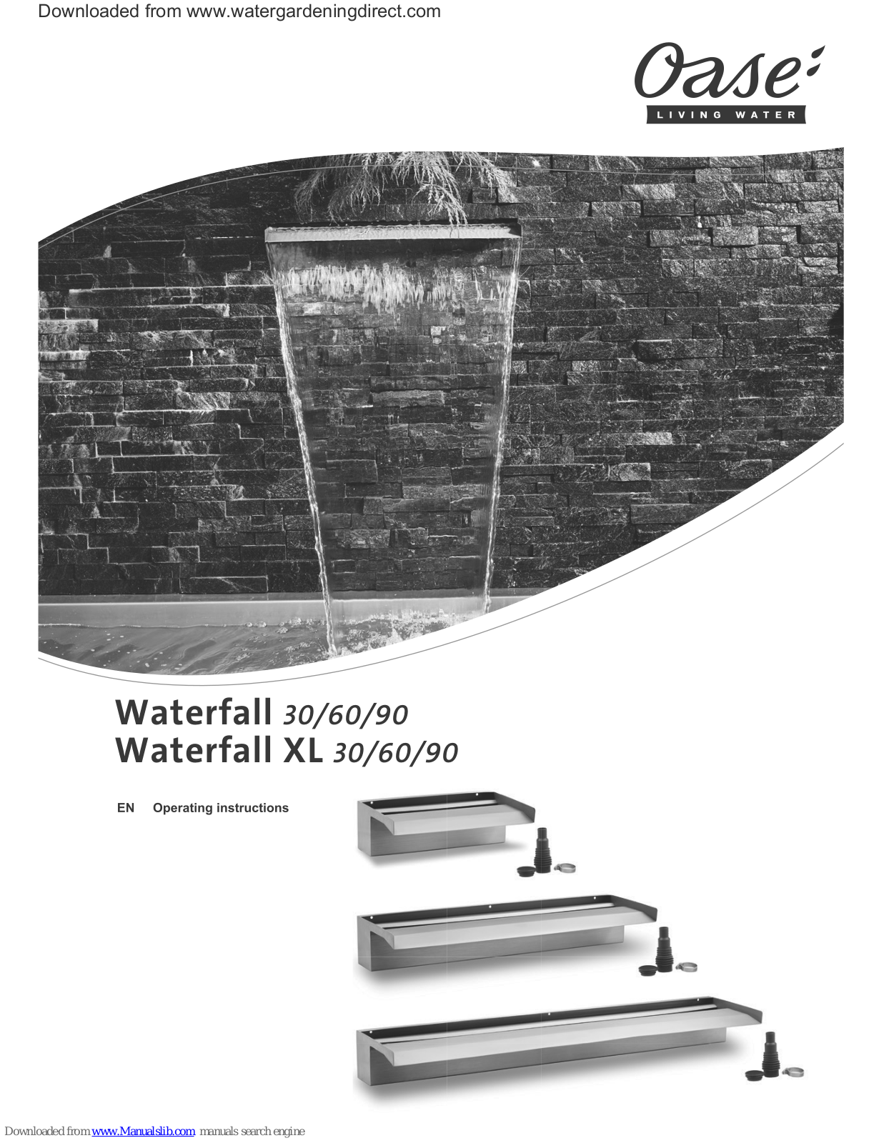 Oase Waterfall 30, Waterfall 90, Waterfall 60, Waterfall XL 90, Waterfall XL 30 Operating Instructions Manual