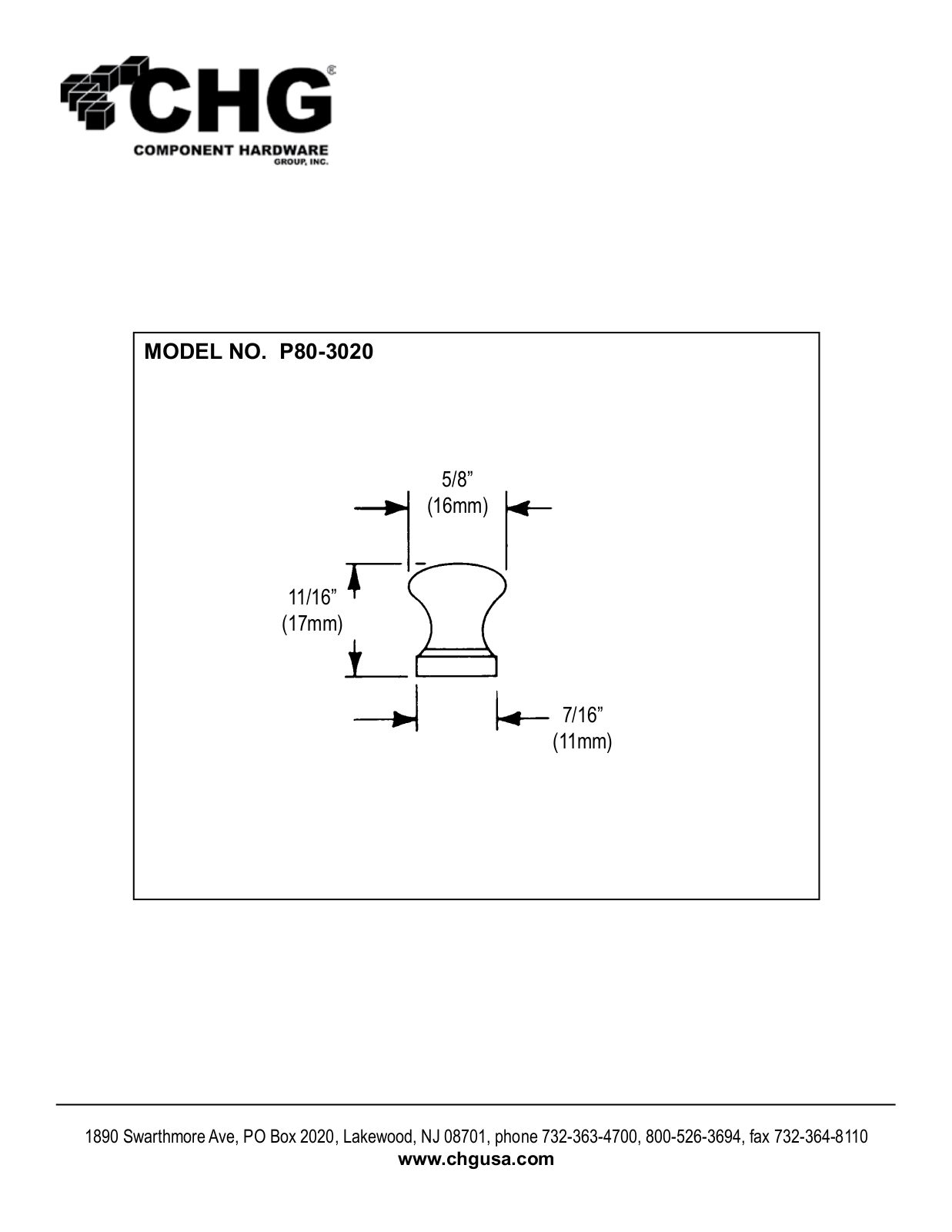 Component Hardware P80-3020 User Manual