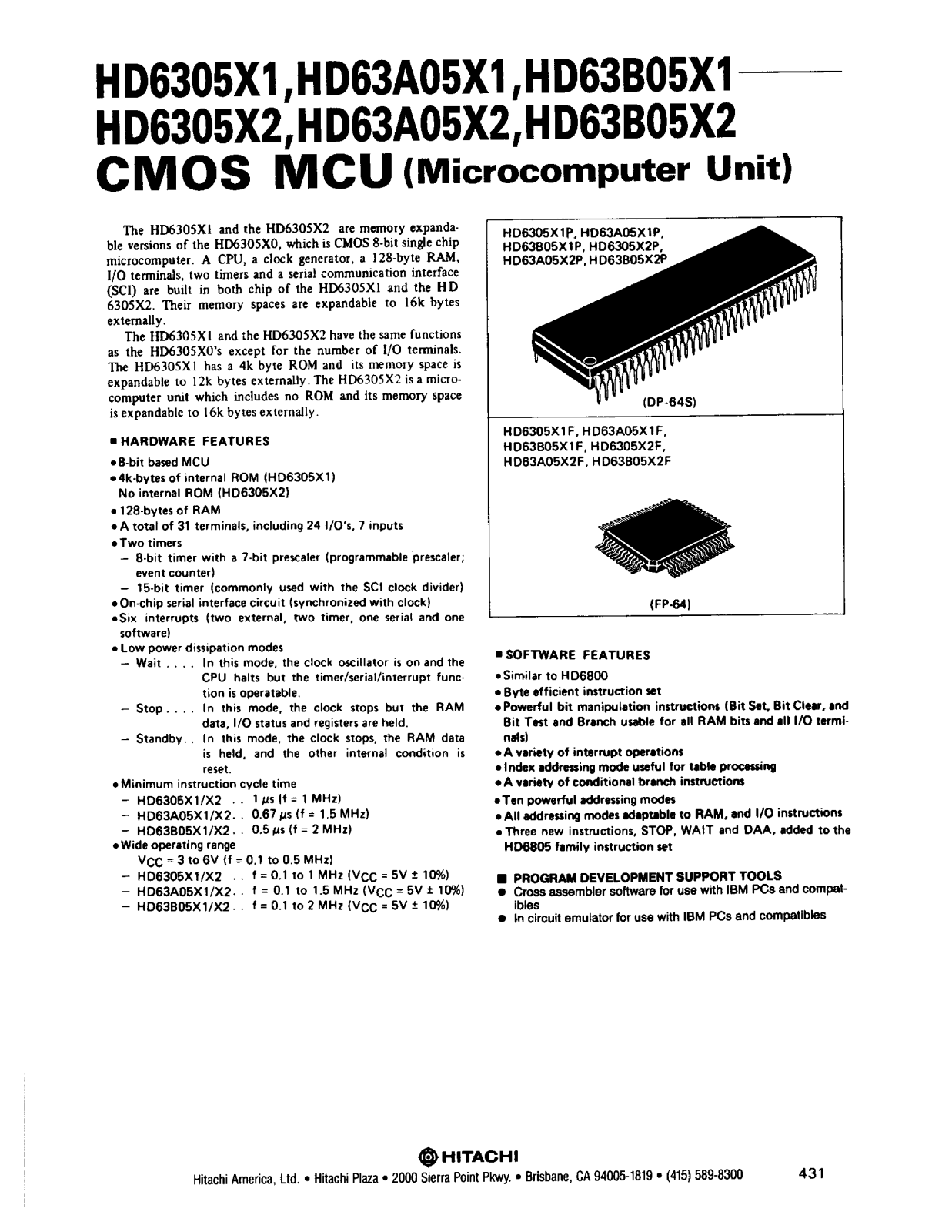 HIT HD63A05X2P, HD63A05X2F, HD63A05X1P, HD63A05X1F, HD63B05X2P Datasheet