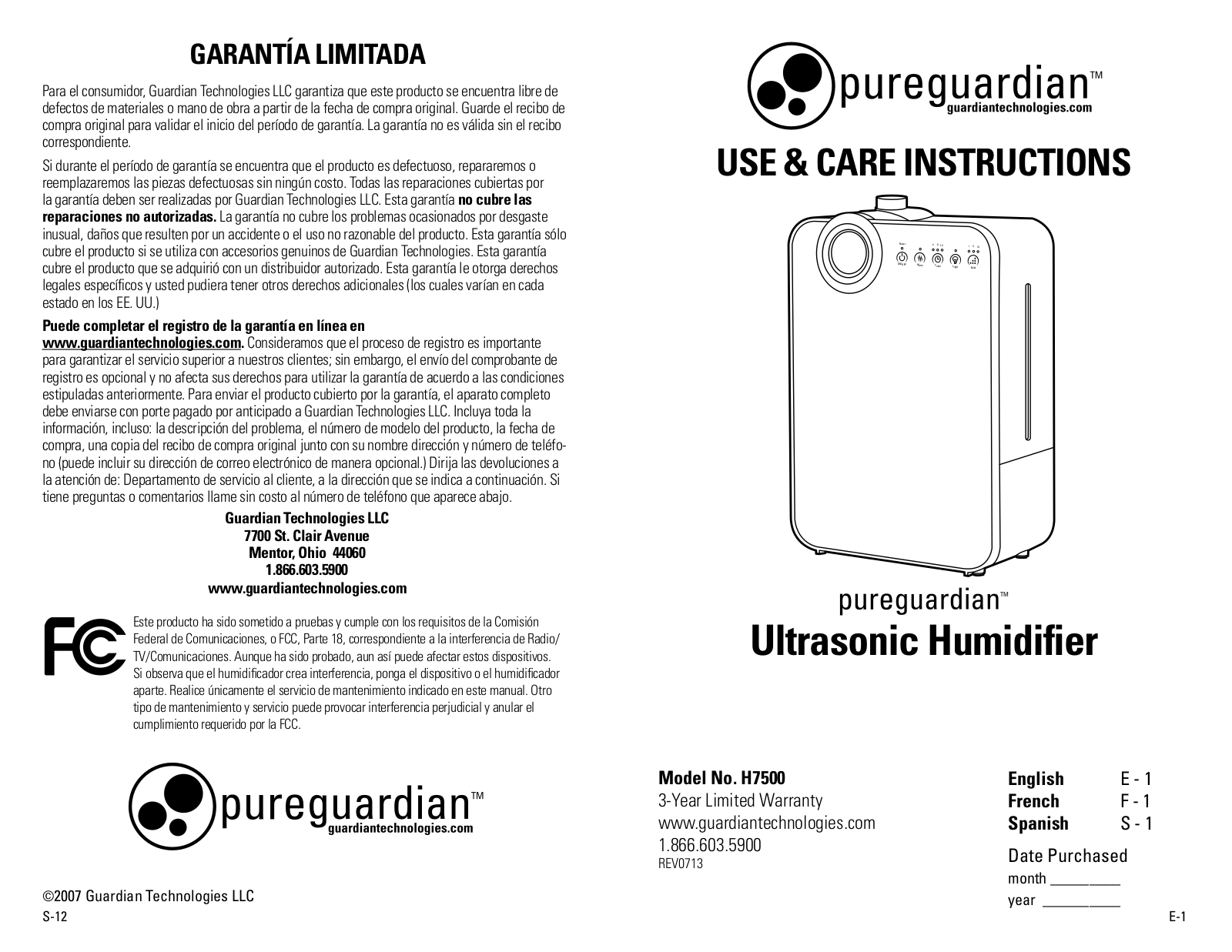 Guardian H7500 User Manual