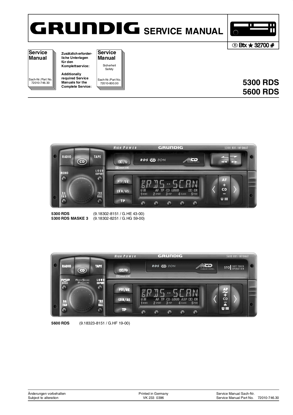 Grundig 5600-RDS, 5300-RDS Service Manual