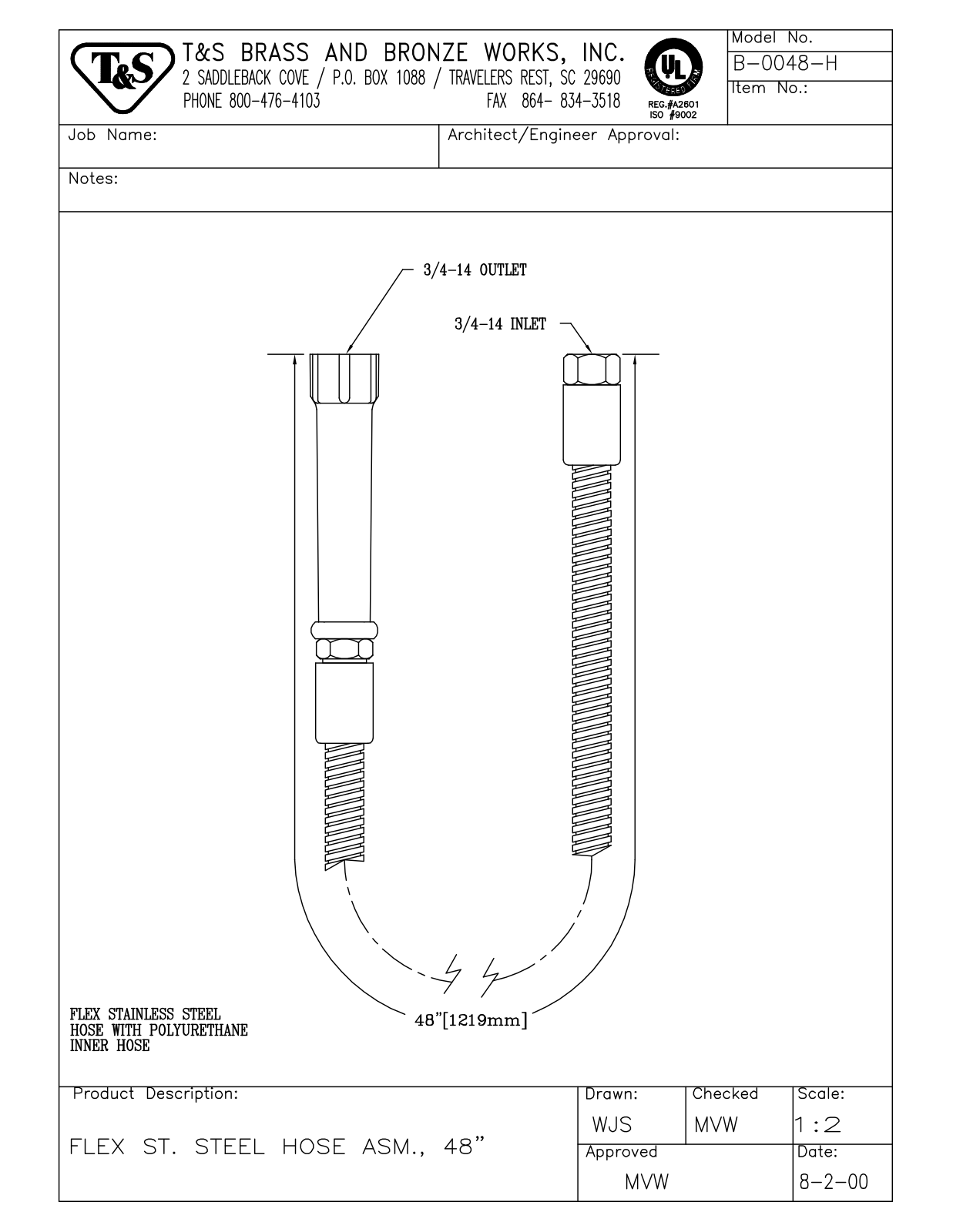 T & S Brass & Bronze Works B-0048-H General Manual