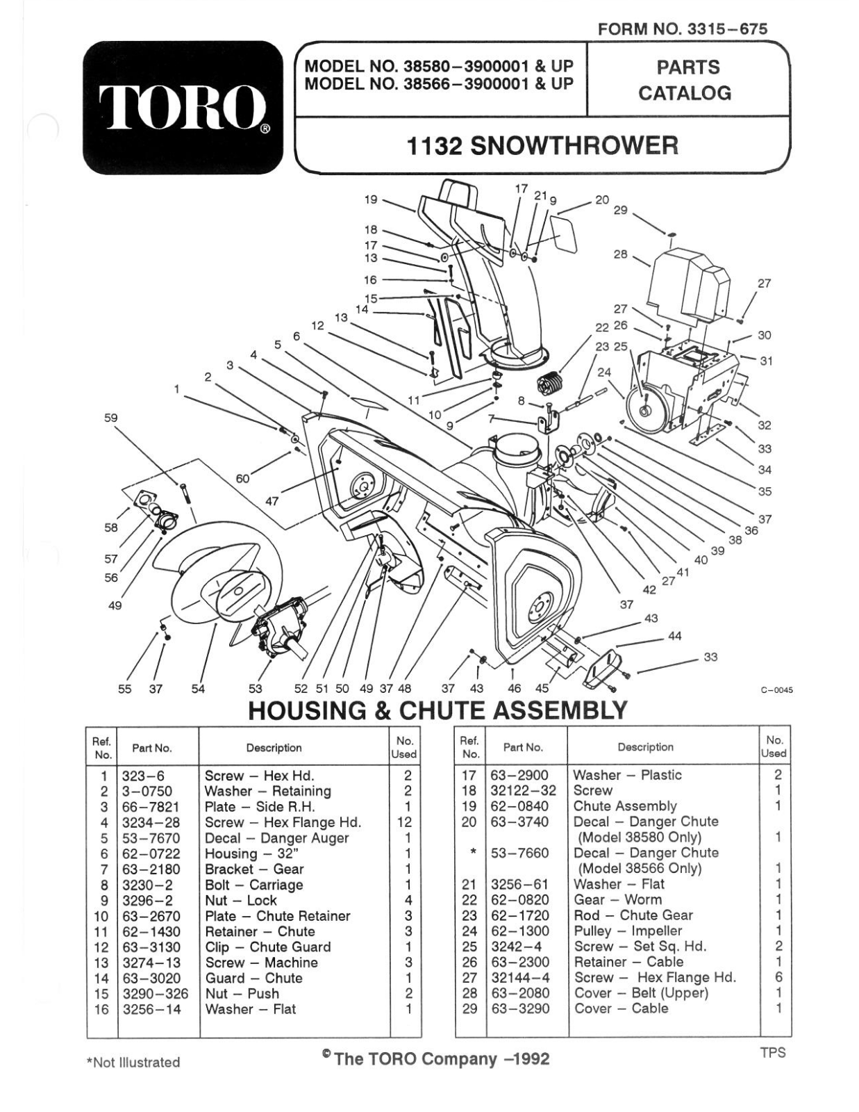 Toro 38566, 38580 Parts Catalogue