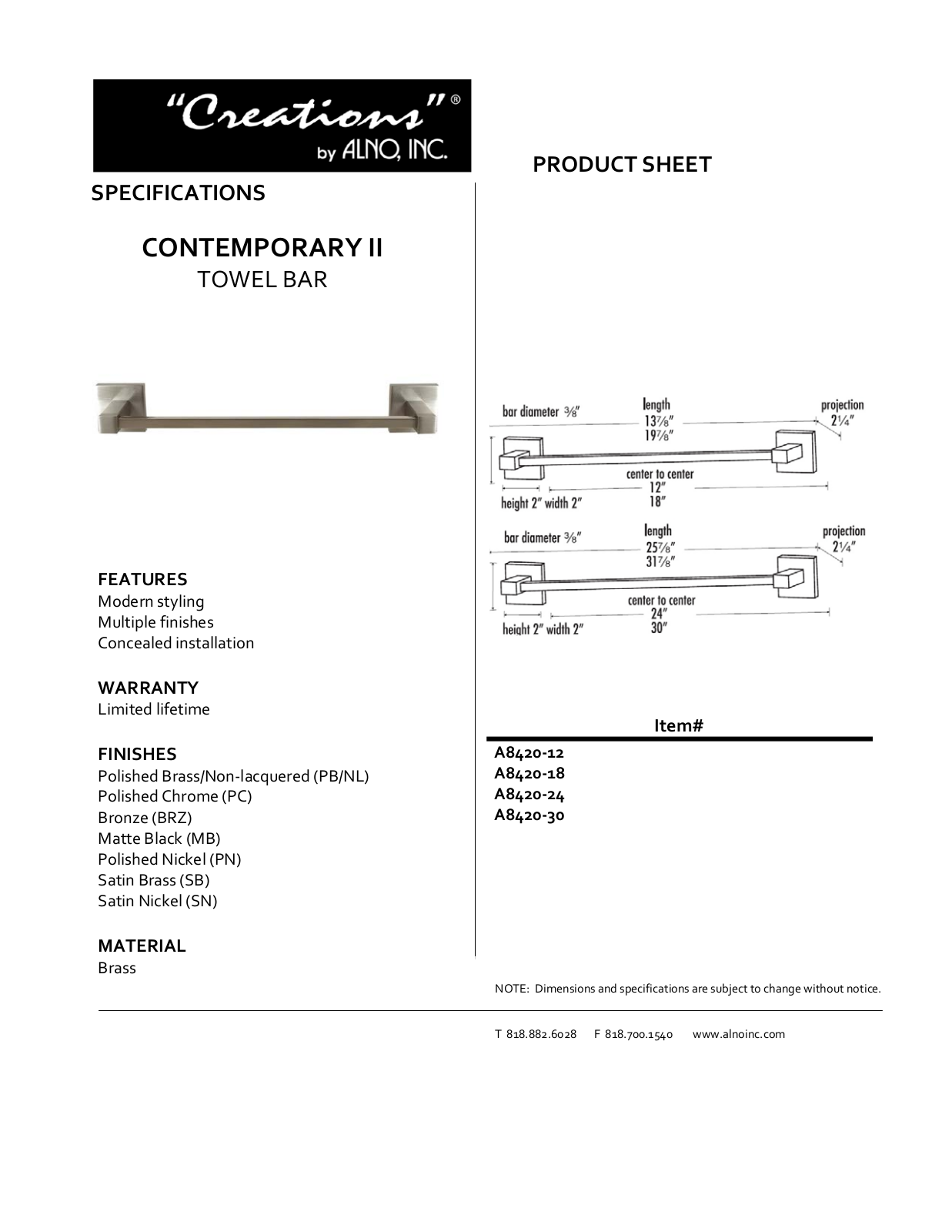 Alno Inc QAL2713 Specifications - ManualMachine.com