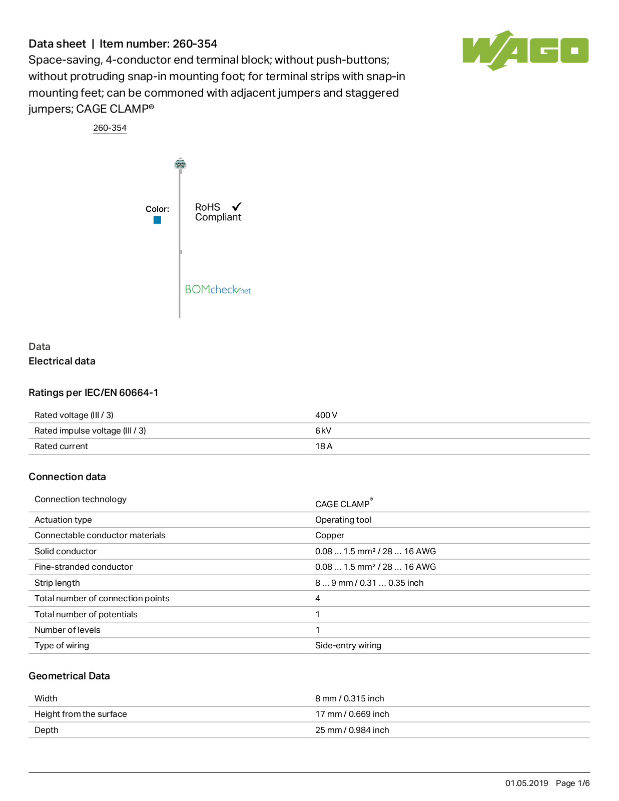 Wago 260-354 Data Sheet