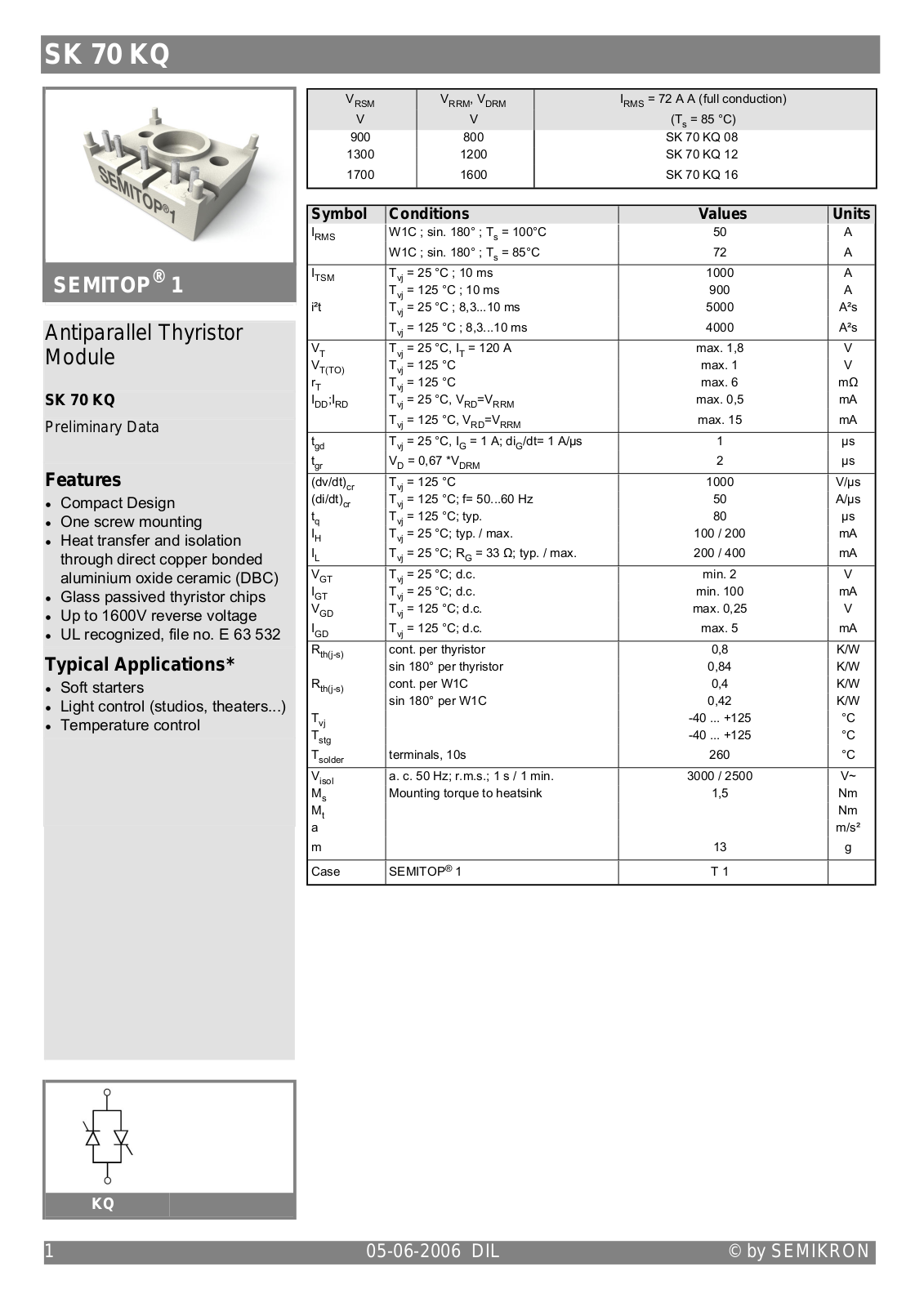 Semikron SK70KQ Data Sheet