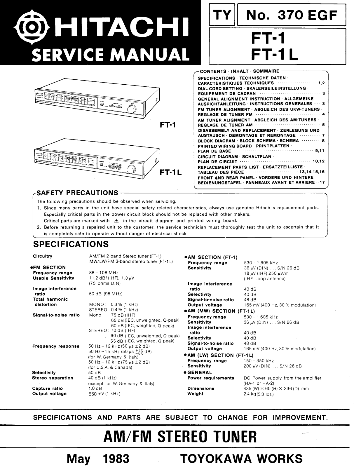 Hitachi FT-1 Service Manual