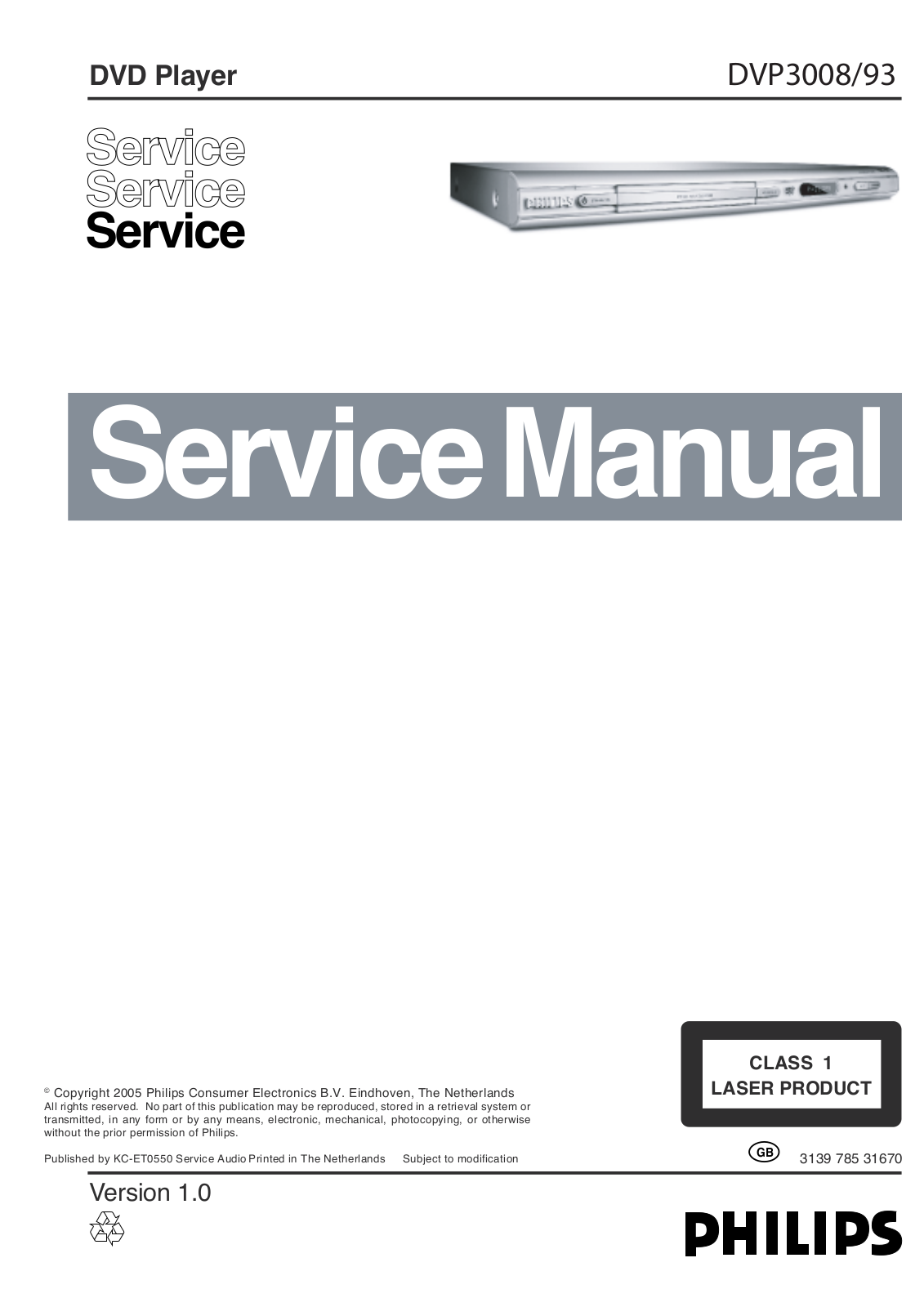 Philips DVP-3008 Service Manual