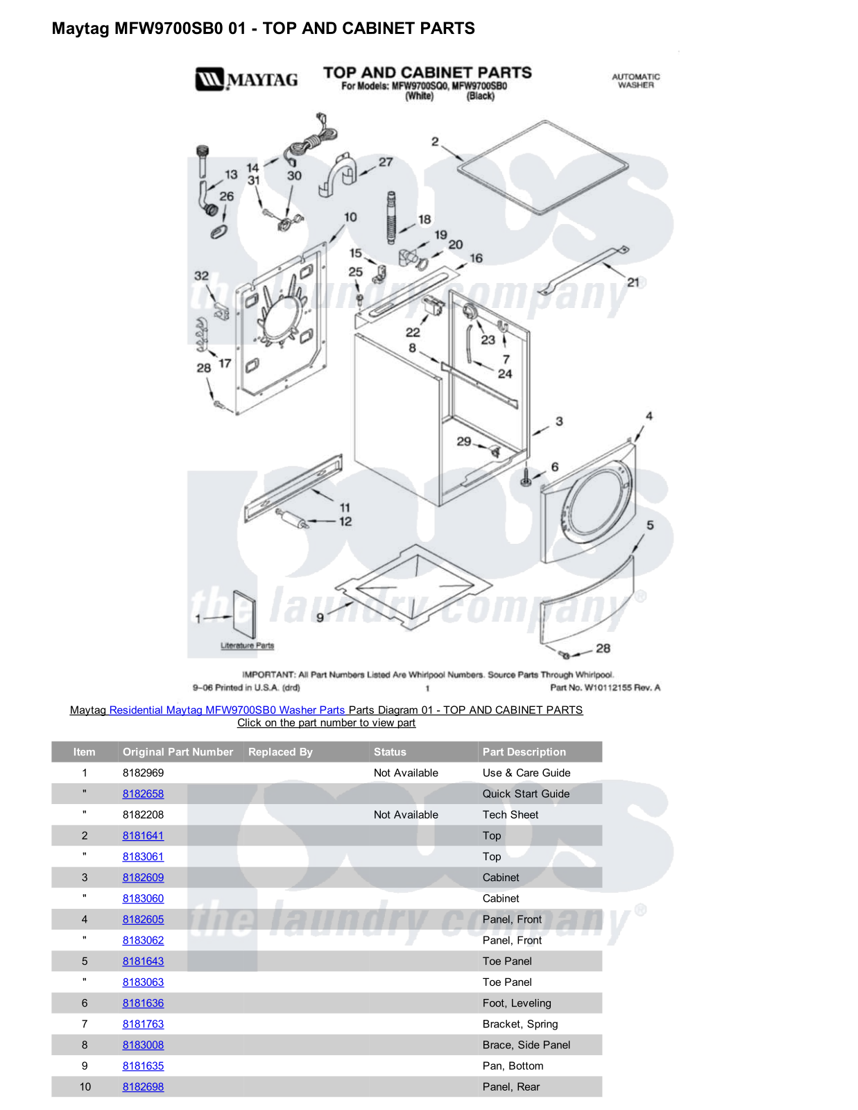 Maytag MFW9700SB0 Parts Diagram