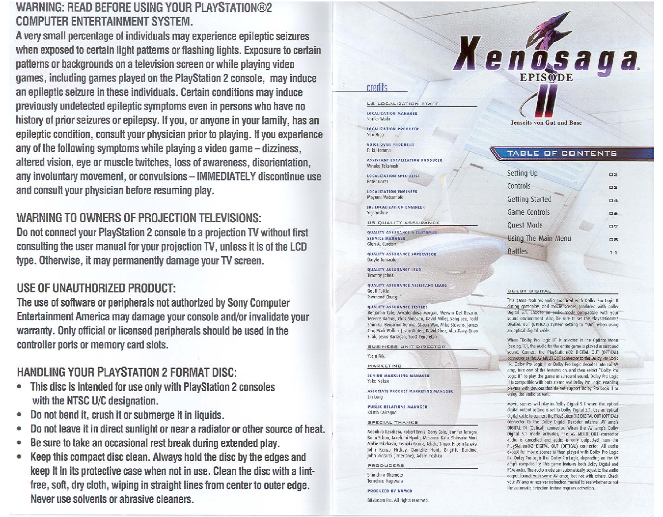Games PS2 XENOSAGA-EPISODE II User Manual