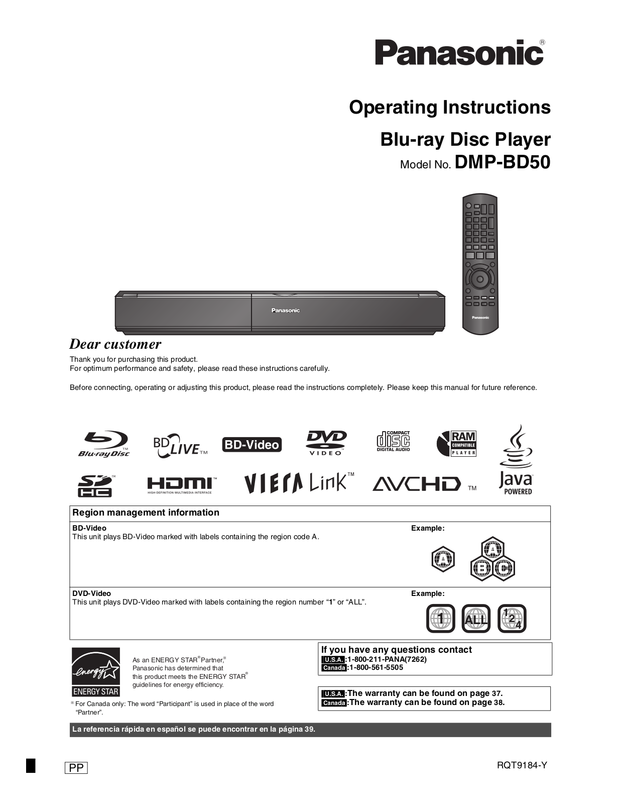 Panasonic DMP-BD50 User Manual