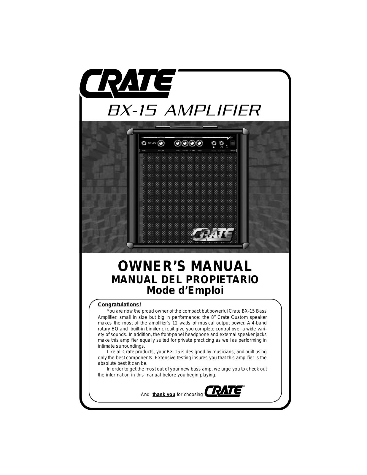 Crate Amplifiers BX-15 User Manual