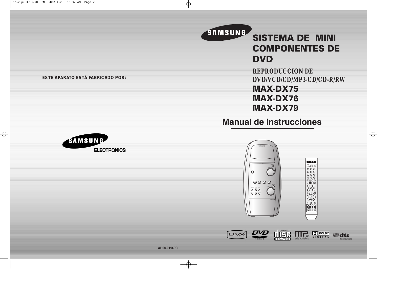 Samsung MAX-DX76, MAX-DX76T, MAX-DX79T, MAX-DX75T Manual