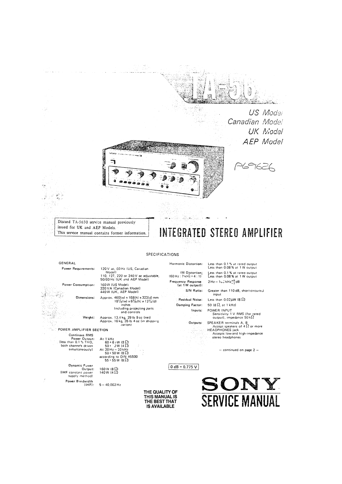 Sony TA-5650 Service Manual