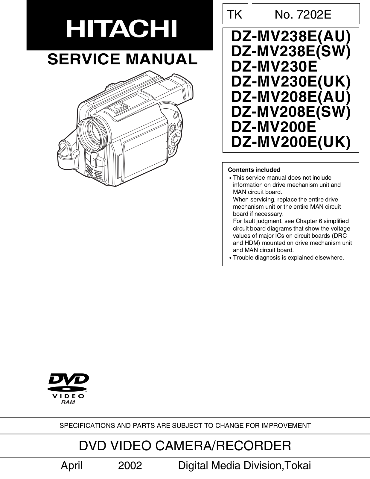 Hitachi dz-mv238e Service Manual