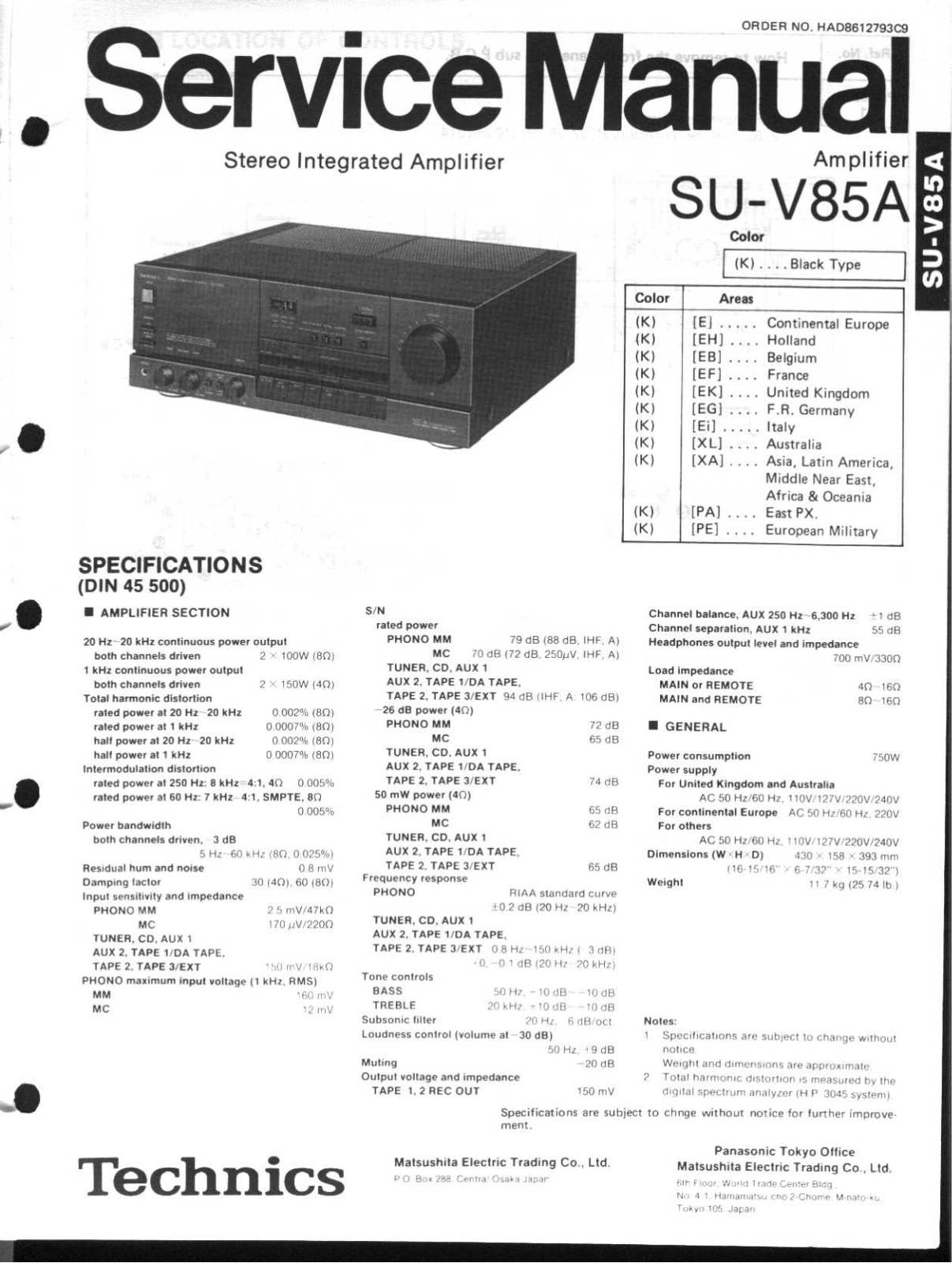 Technics SUV-85-A Service manual