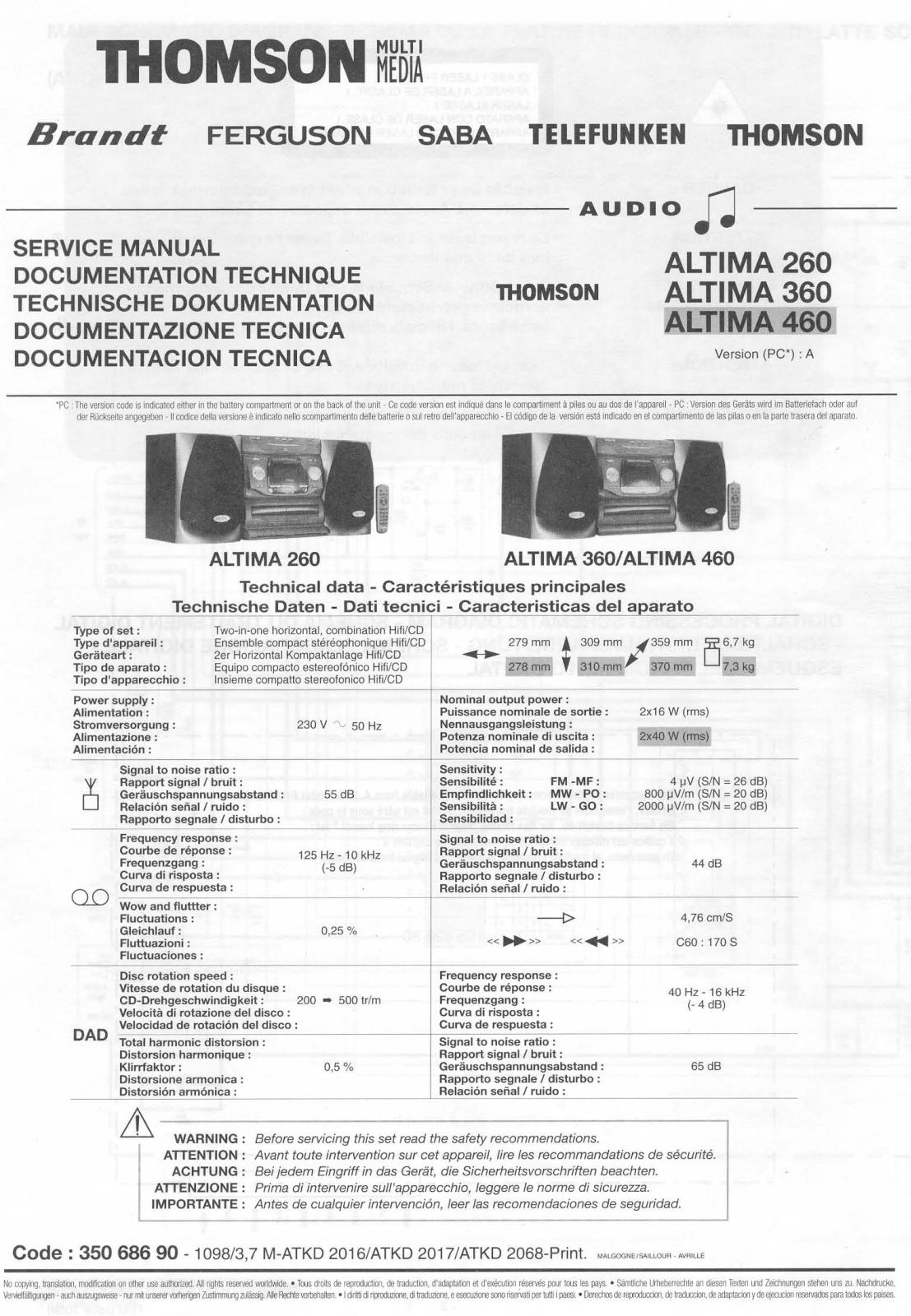 Thomson ALTIMA-260, ALTIMA-360, ALTIMA-460 Schematic