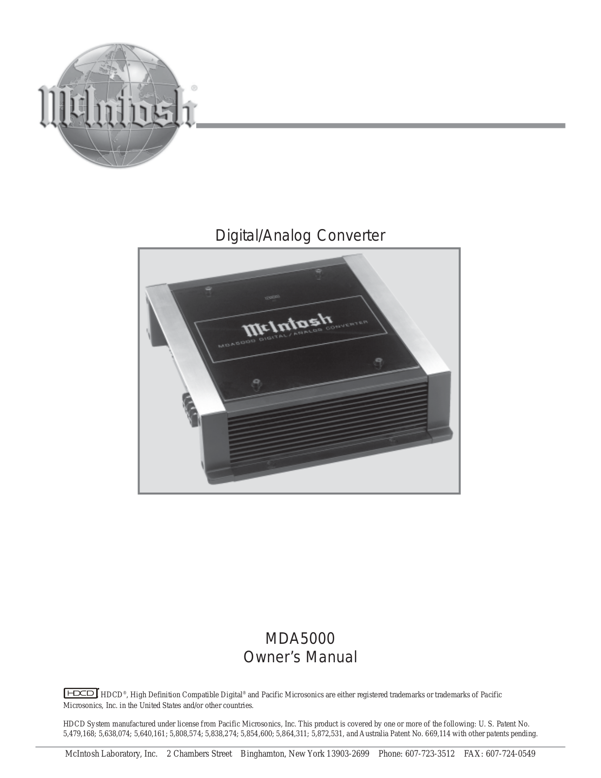 McIntosh MDA-5000 Owners manual