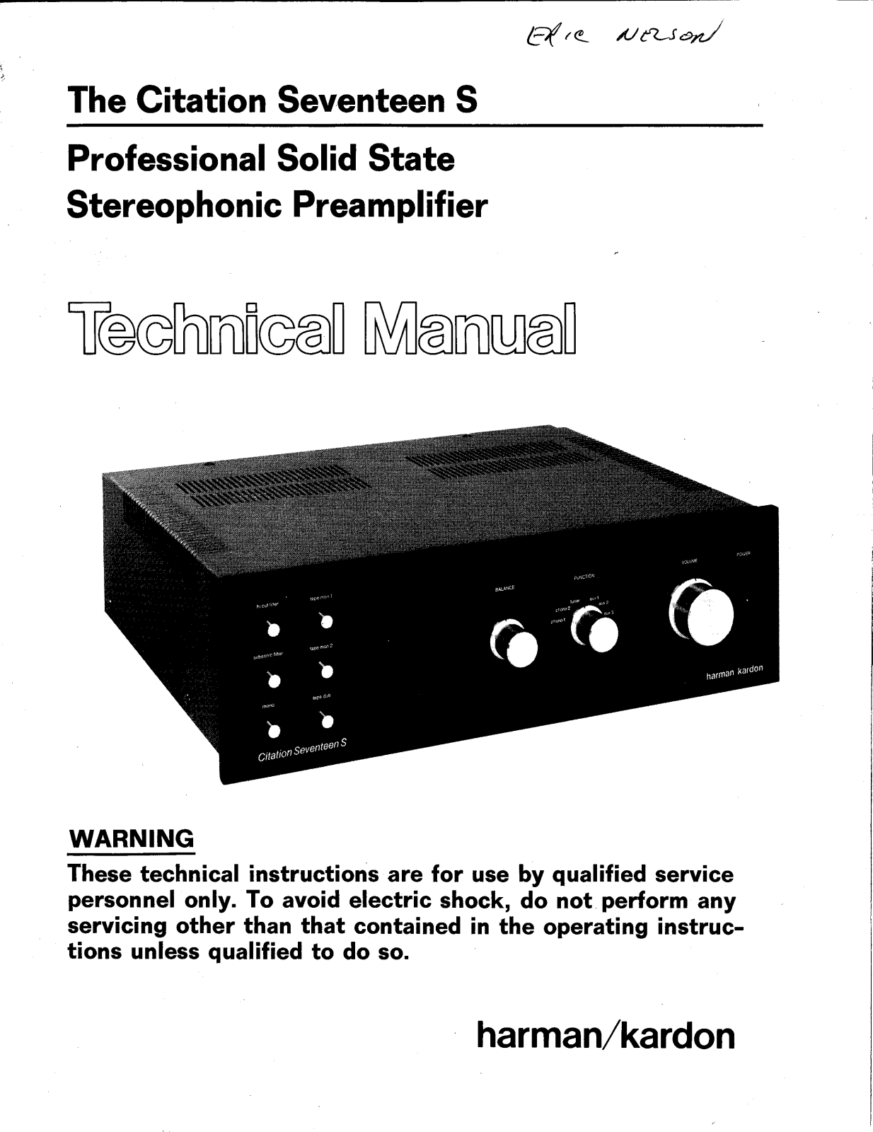 Harman Kardon Citation 17-S Service Manual