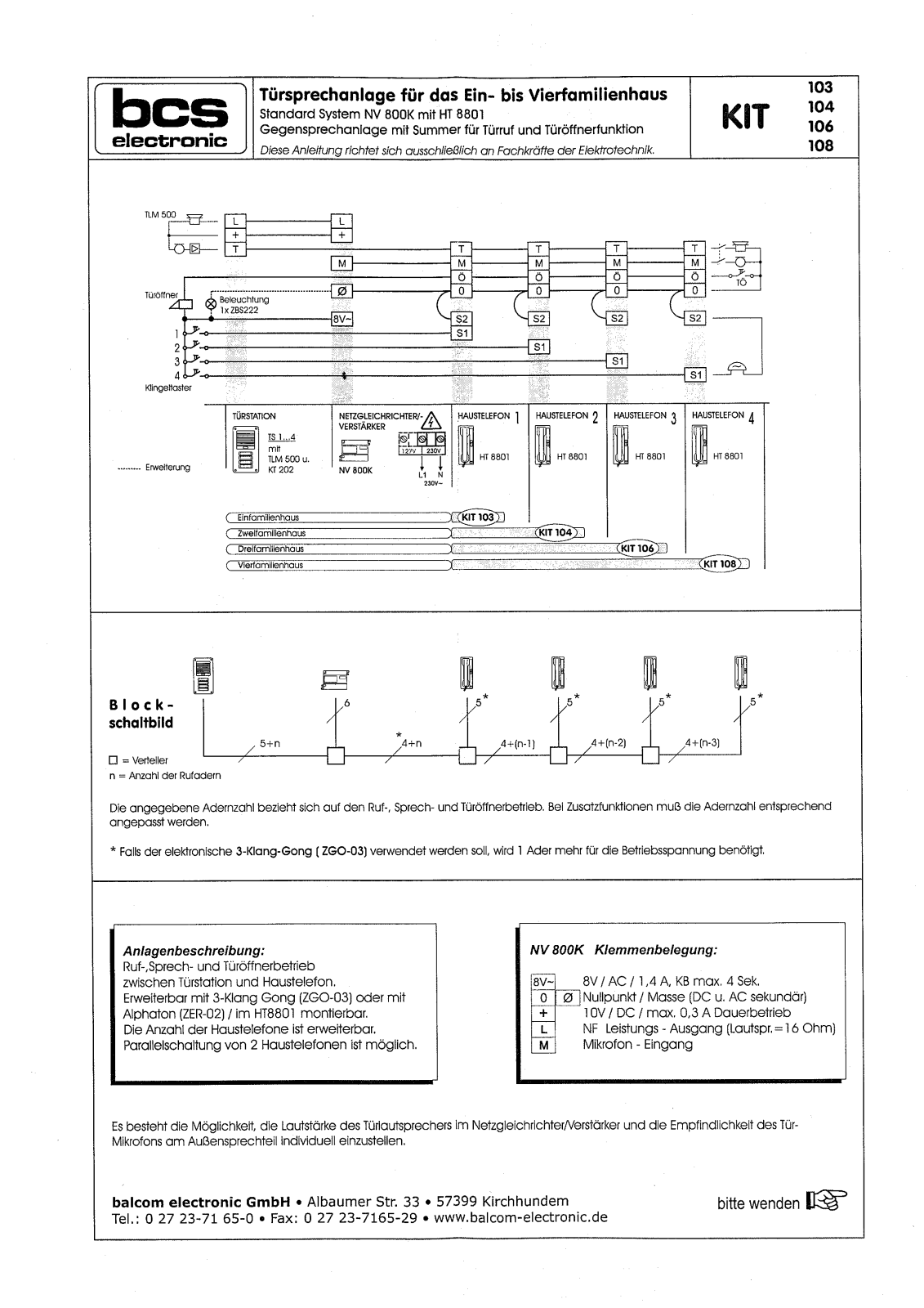 Balcom Elektronic Kit 104, Kit 106, Kit 108 User Manual