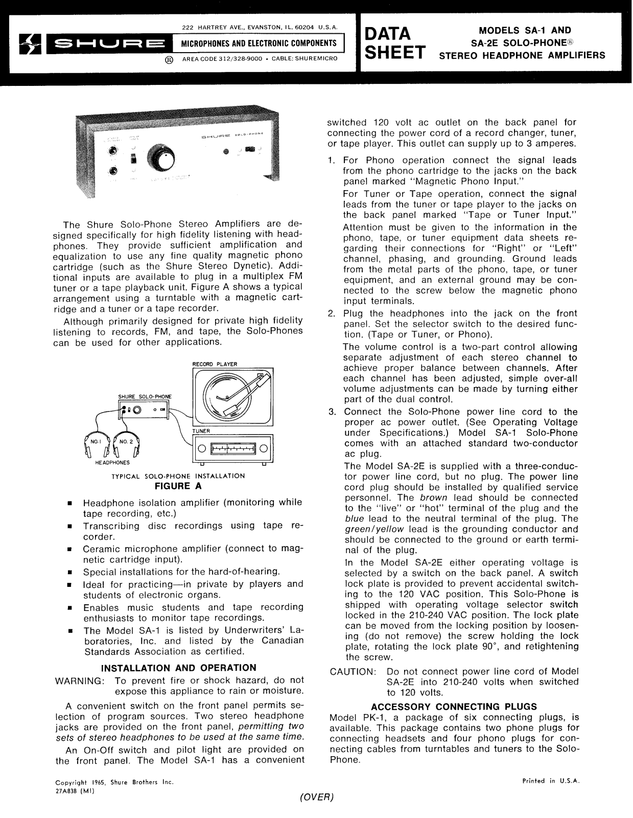 Shure SA-2E User Guide - ManualMachine.com